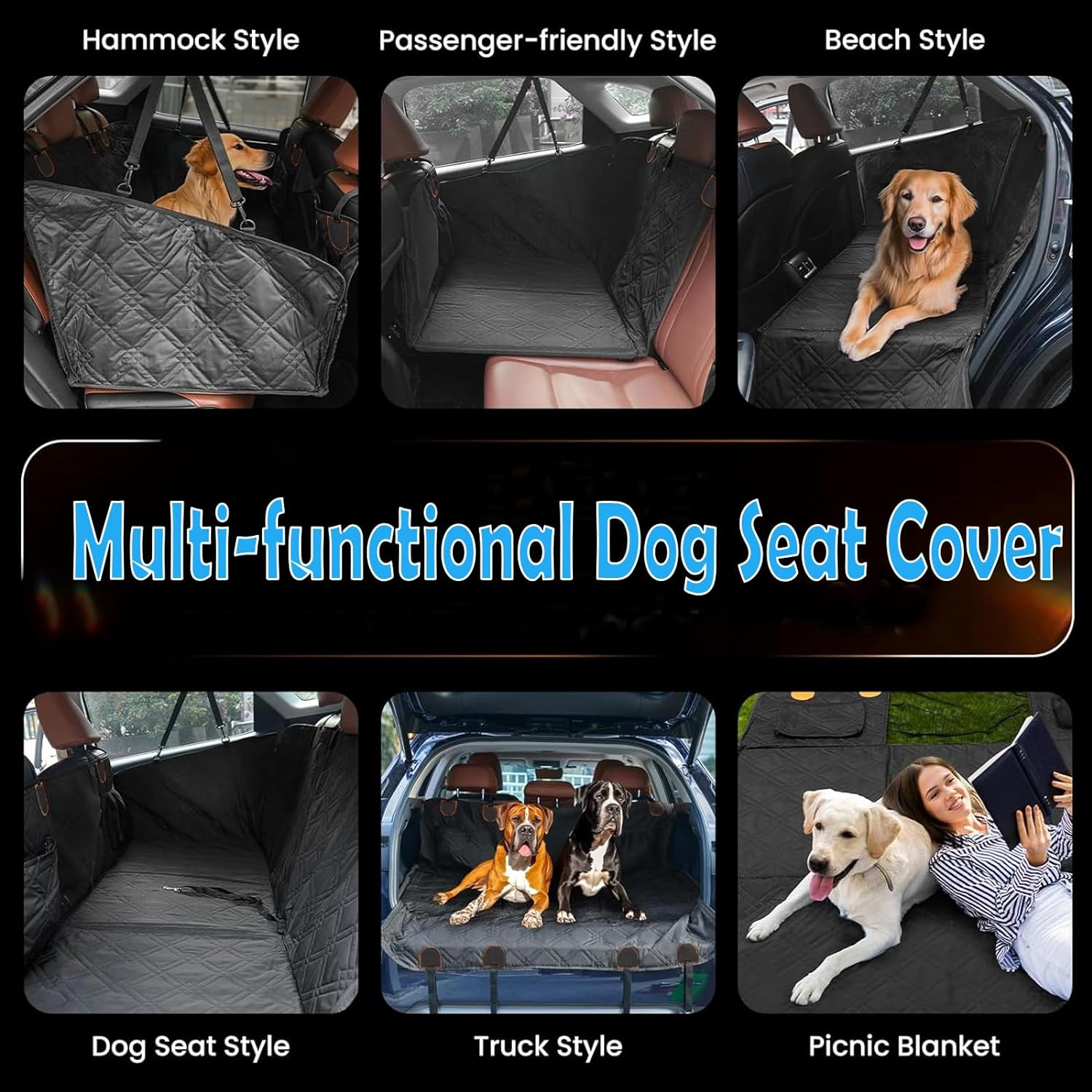 Tehttz Car Seat Cover for Dogs, Waterproof Pet Protector with Mesh Window, Hard Bottom, Back Seat Extender, Hammock Travel Bed