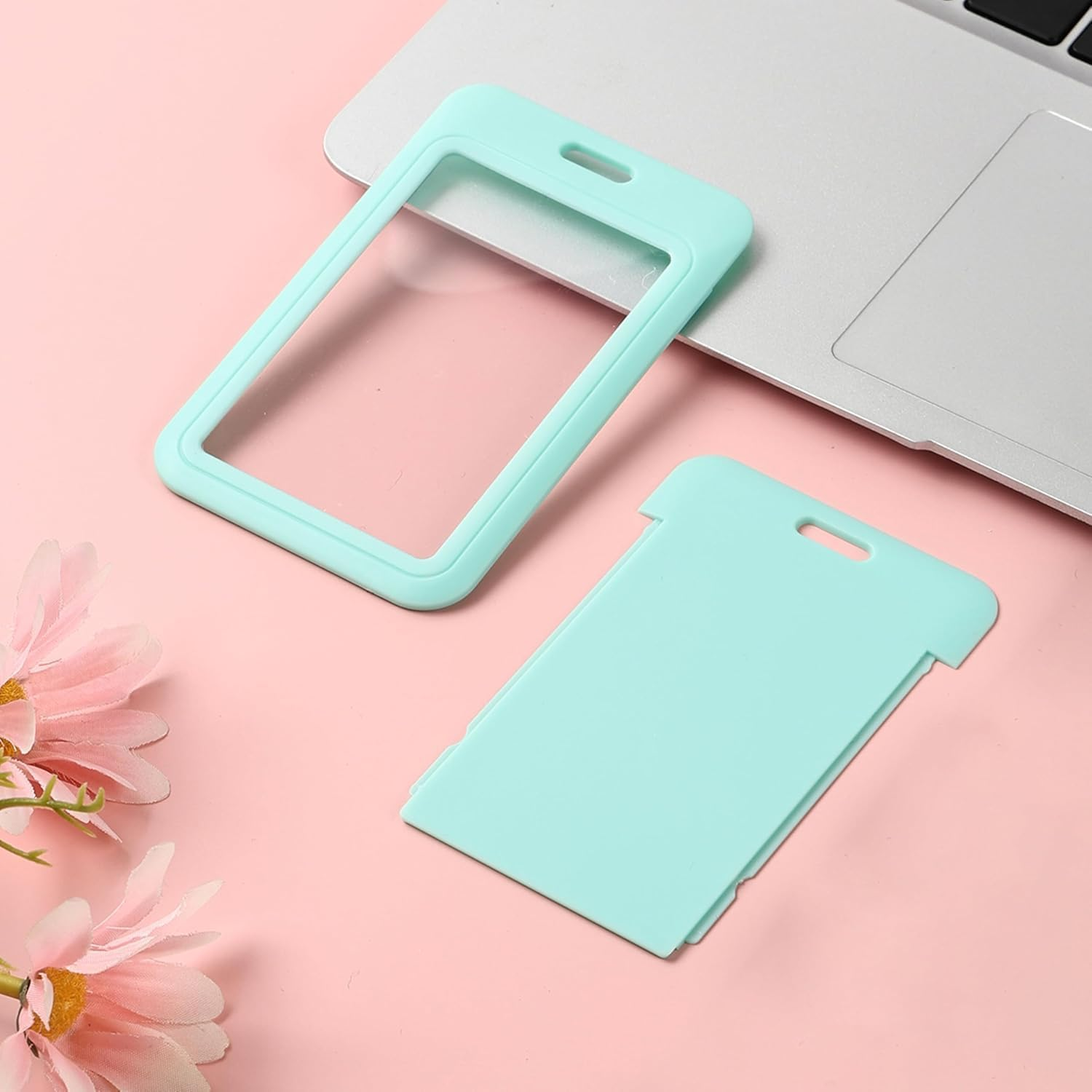 Yharnamite 4 Pcs Sliding ID Badge Holder with Clear Window ID Card Protector, Slide Open ID Card Case Vertical Work Badge Holder for Office, School, Credit Cards, Driver&rsquo;S Licenses and Passes (Green) - Green image number 6