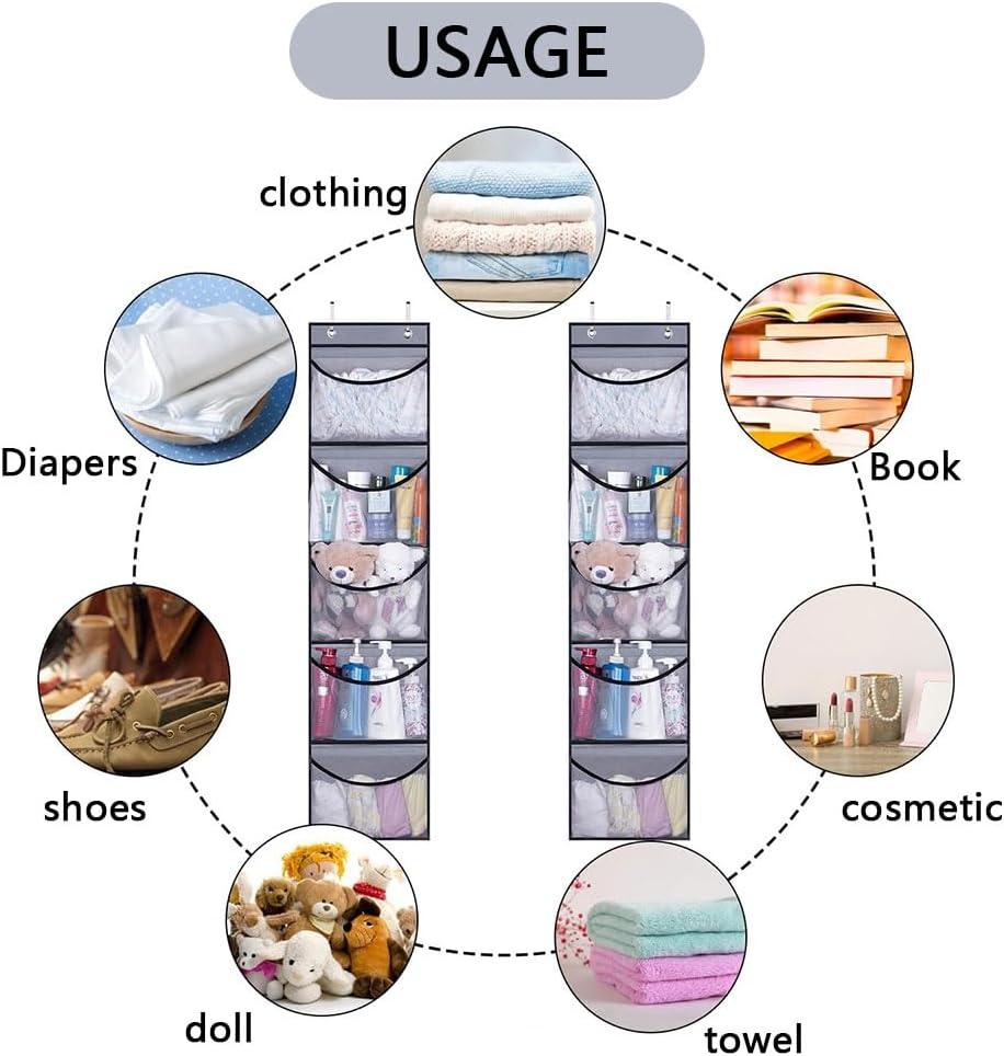 2PCS over the Door Hanging Organizer with Reinforced Shelves, 5 Large Pockets Closet Storage for Bedroom Bathroom, Space-Saving Hanging Shelf with Sturdy Structure for Clothes, Toys, Accessories image number 5