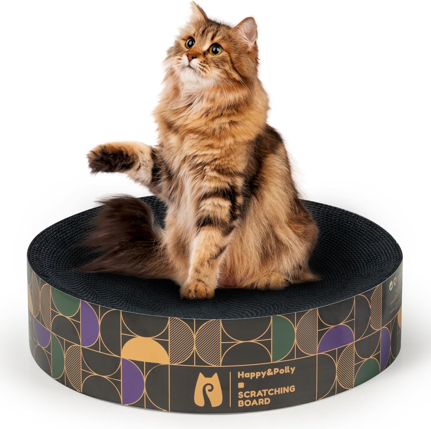 Happy&Polly round Cat Scratcher Cardboard Bed - Double-Sided Scratching Pad for Indoor Cats, Furniture Protector, Scratch Deterrent - White