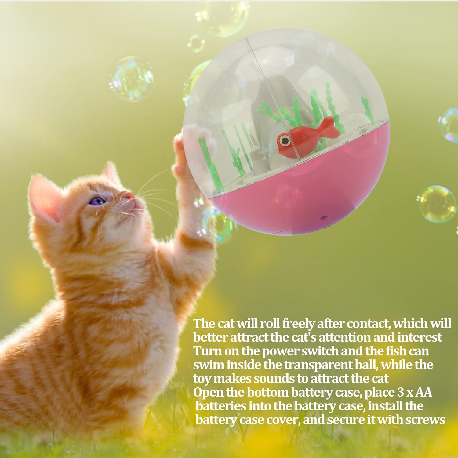 Cat Ocean Ball Toy, Fish Rotation Chasing Interactive Electric Cat Ocean Ball, Automatic Cat Toy Electric Fish Funny Cat Toy for Cats Kitten (Pink) image number 6