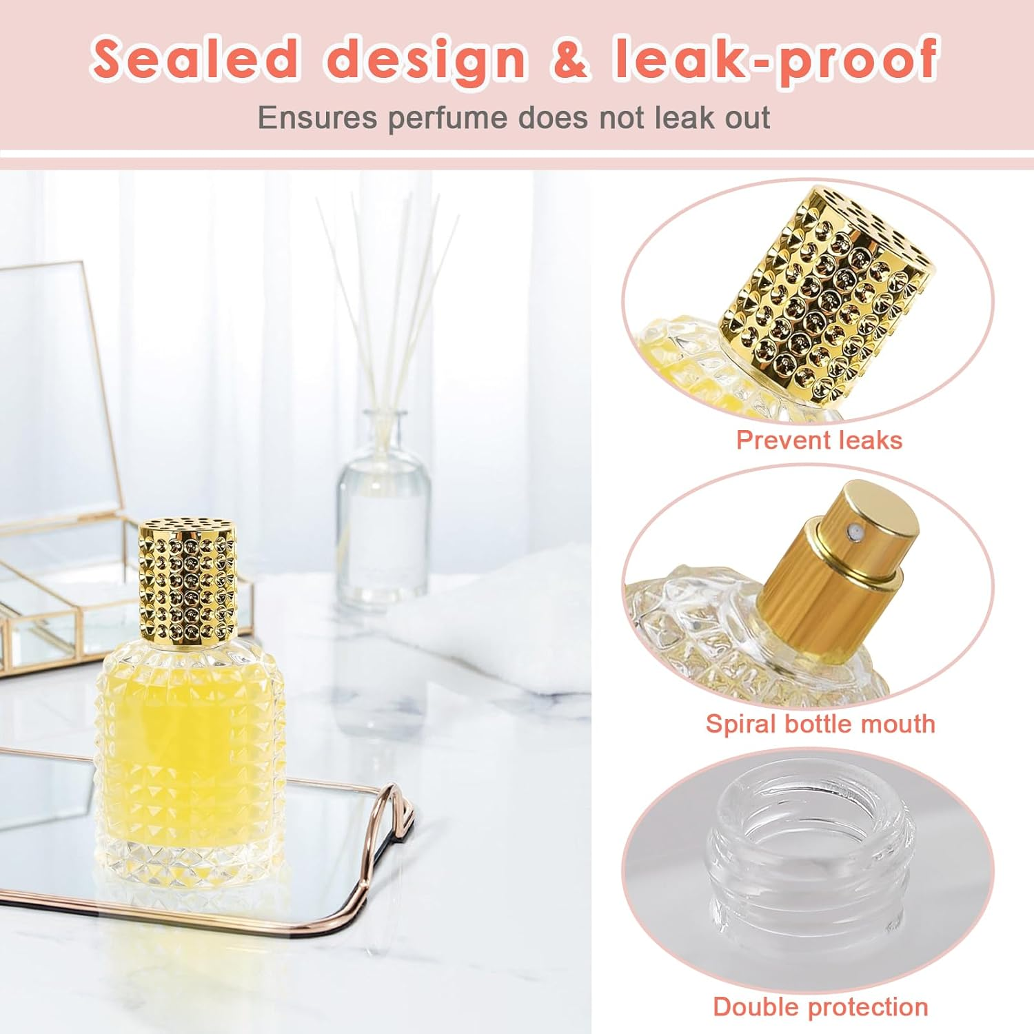 XUSSMM 2Pcs Perfume Atomiser, Gold + Grey Empty Perfume Bottles Eefillable Perfume Bottle Travel Perfume with Accessories Such as Funnel, Perfume Dispenser and Syringe for Travelling, Date, Party image number 2