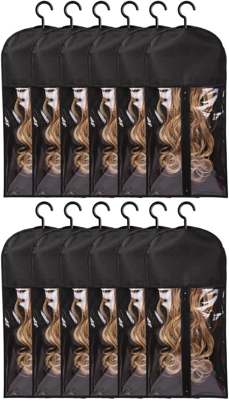 Elqater Hair Extension Holder for Multiple Wigs Holder Wig Bags Storage with Hanger Hair Extension Storage Wig Storage 12Piece image number 1