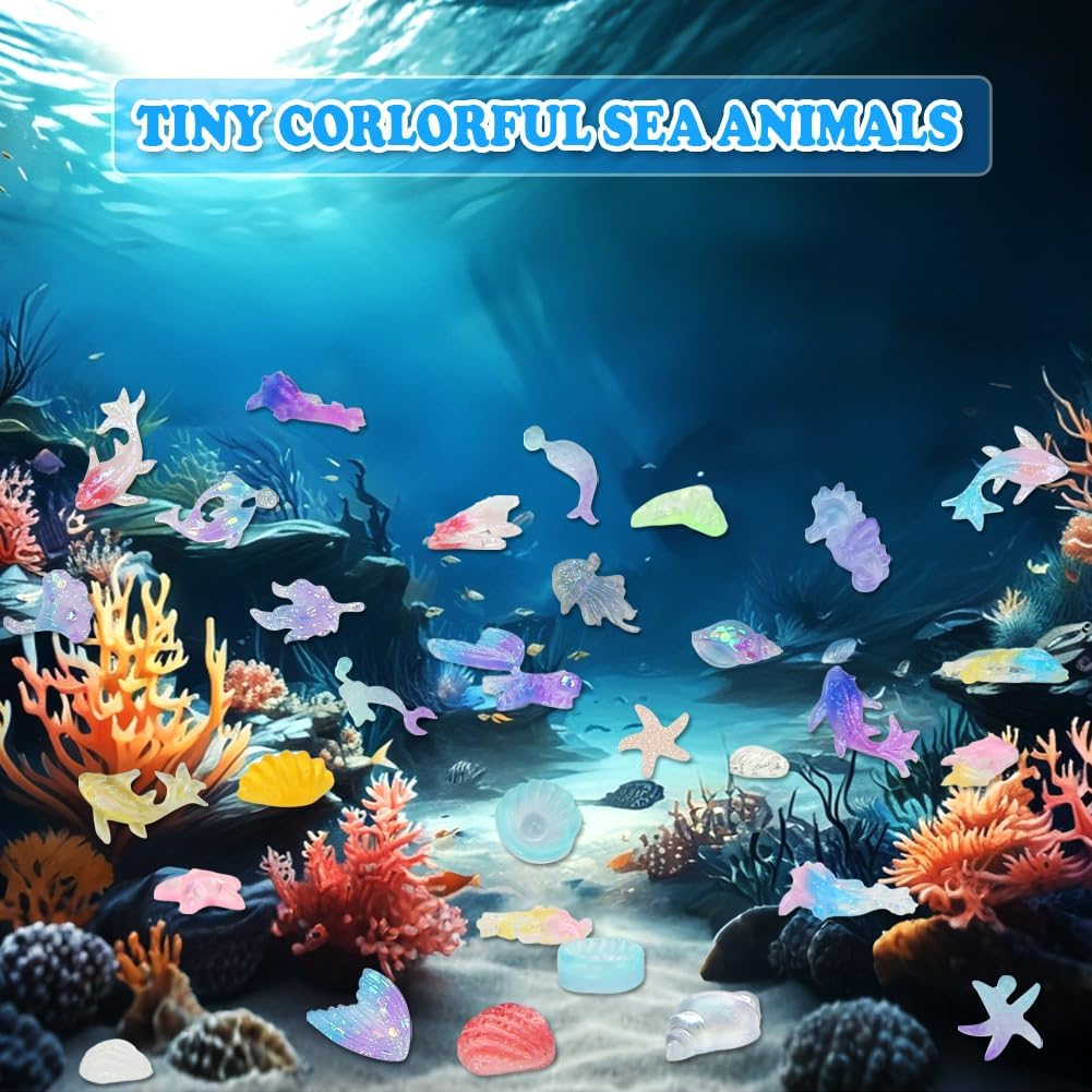 Touch TOP 200 Pcs Mini Resin Ocean Animals, Tiny Sea Animal Variety Figurines to Hide Miniature Plastic Fish Aquarium Decorations for DIY Crafts Fairy Garden Dollhouse Micro Landscaping Fish Tank