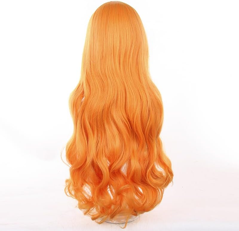Tongtta Orange Wavy Nami Cosplay Wig Halloween Costume Party Wig for Women - Yellow image number 4