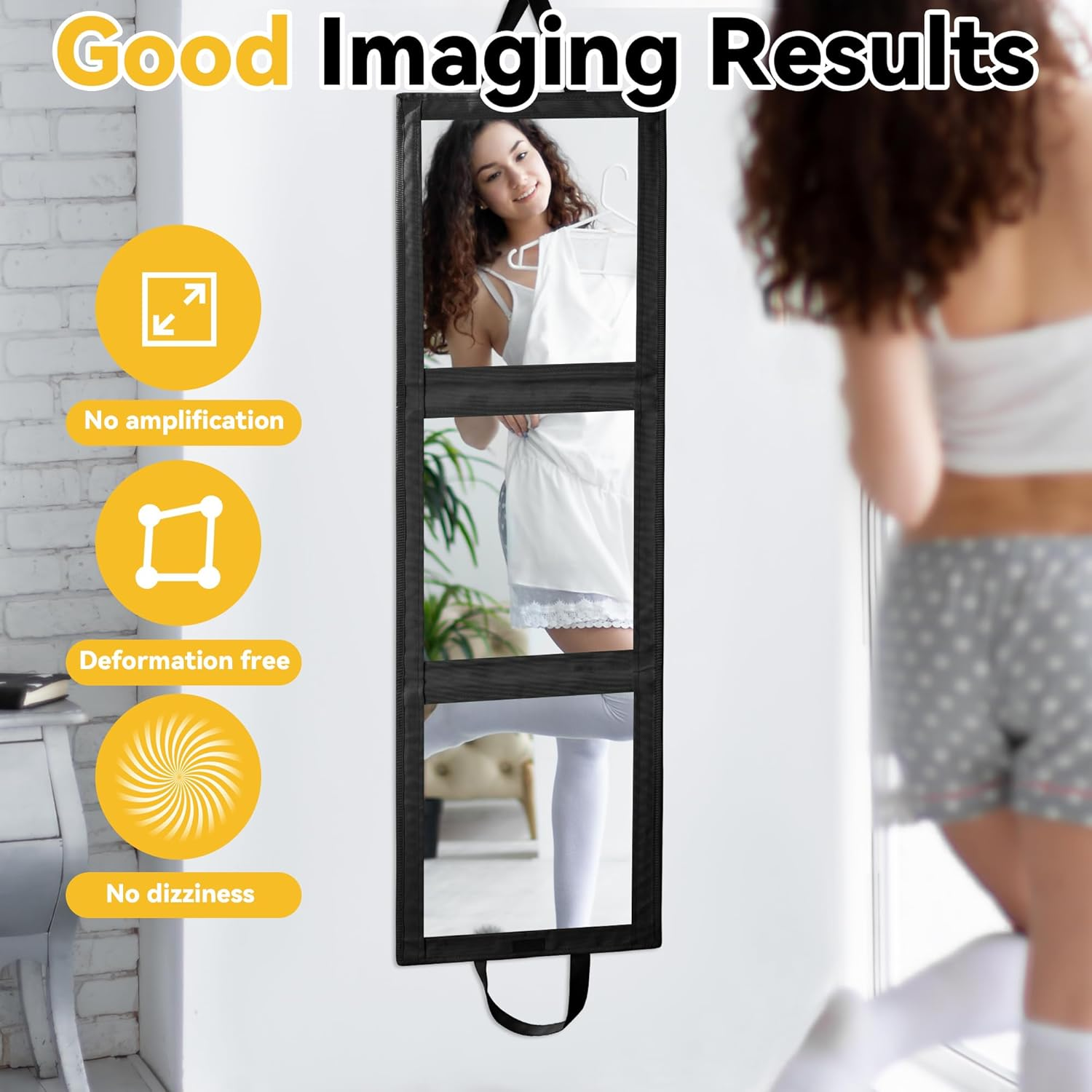 ROYALAY Foldable Full Length Mirror with Handle - 47 * 14In Portable Travel & Backstage Mirror (Black) - Black image number 3