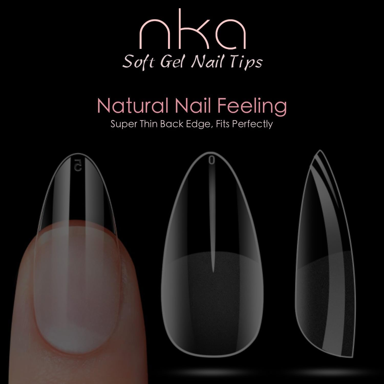 Nka Soft Gel Nail Tips, Press on Nails - Full Cover, Ultra Thin, No Trace, Pre Buffed, Durable Gel, 12 Sizes -Medium Almond (240) image number 4