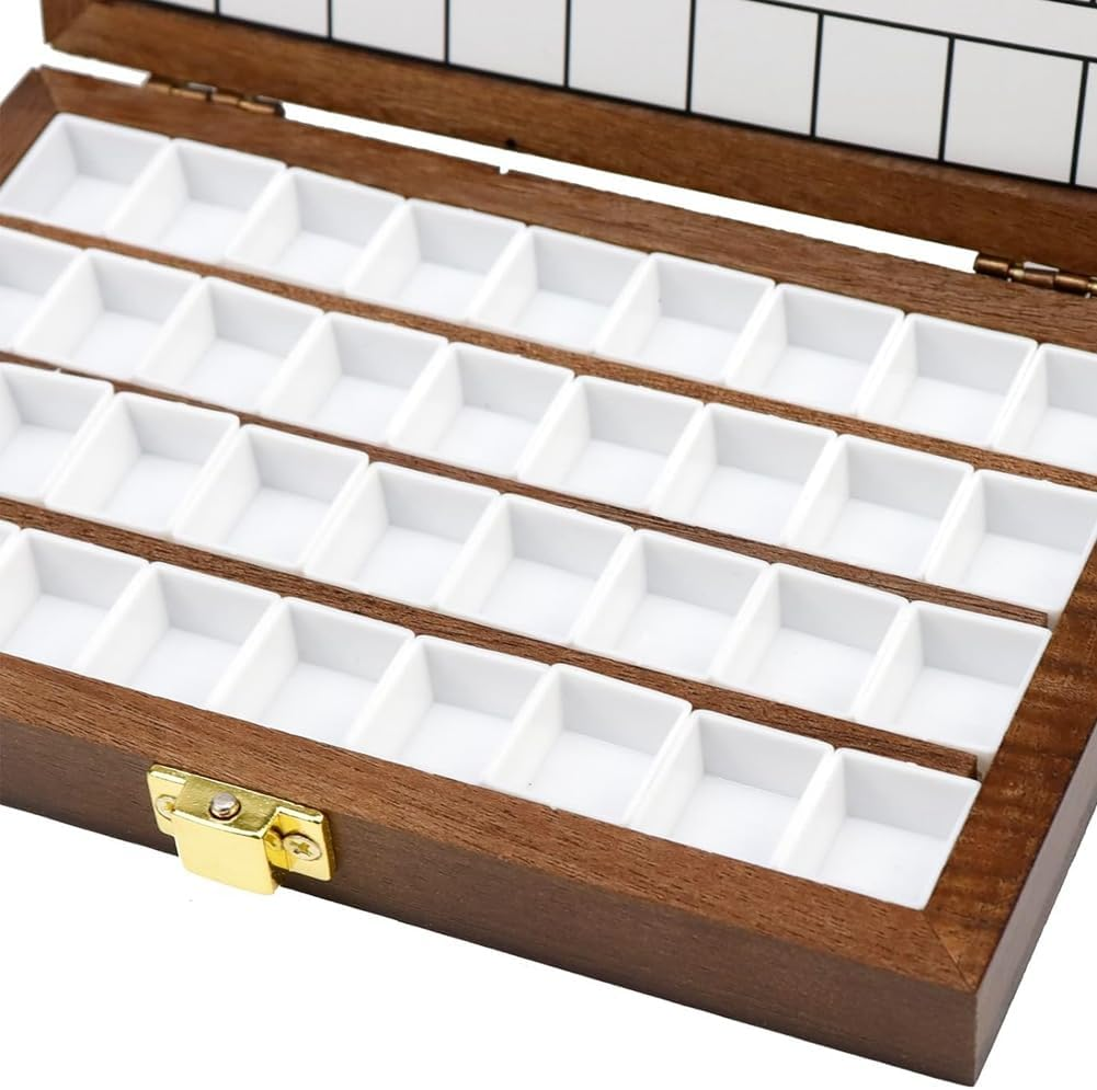 Wooden Watercolor Paint Palette Box - 36 Cells - Dark Walnut & Plastic - Portable & Reusable image number 4