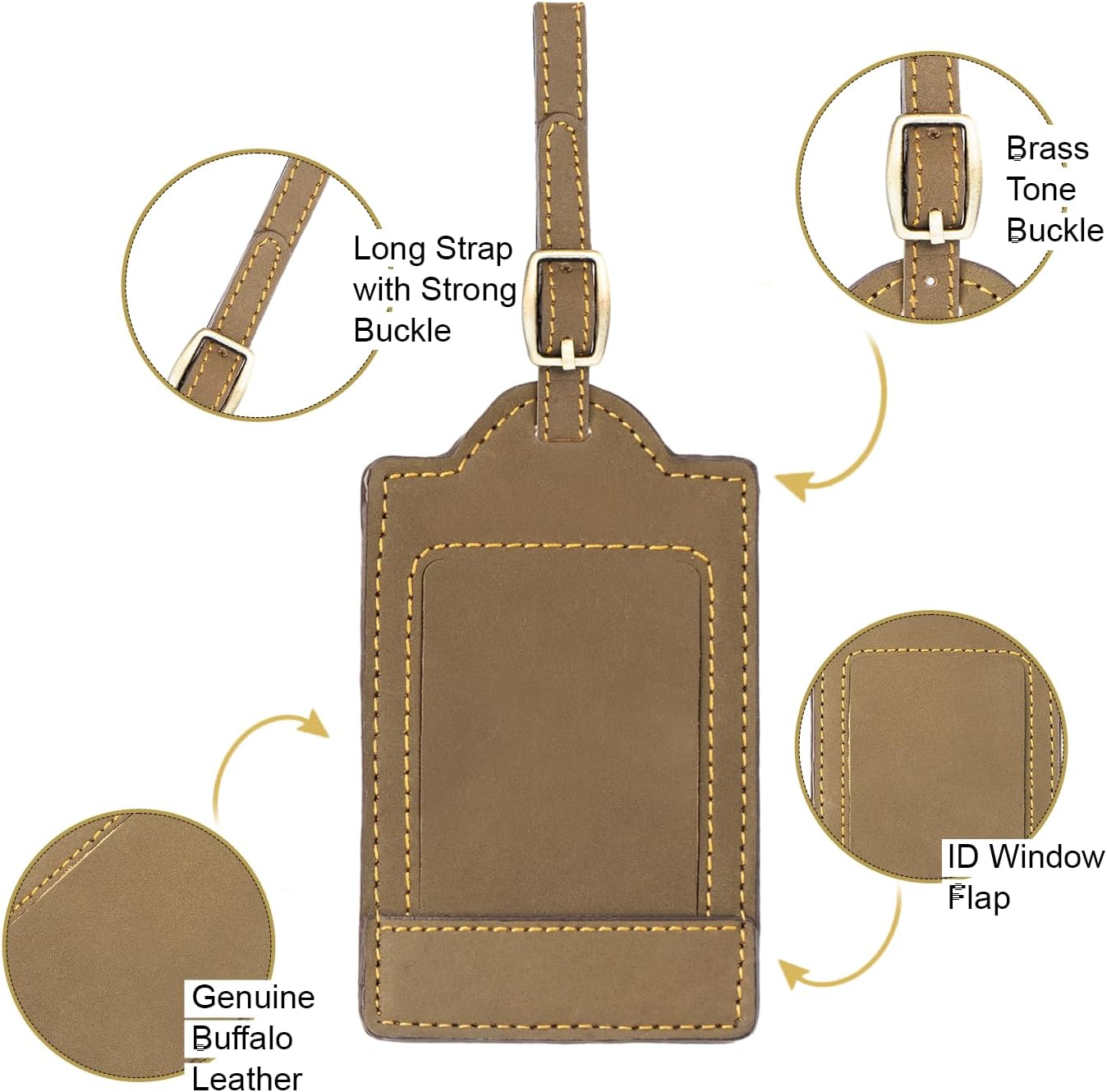 Sovereign-Gear - Two Brown Leather Luggage Tags - Genuine Leather Luggage Tag for Suitcases, Stylish & Durable Travel Accessory image number 2