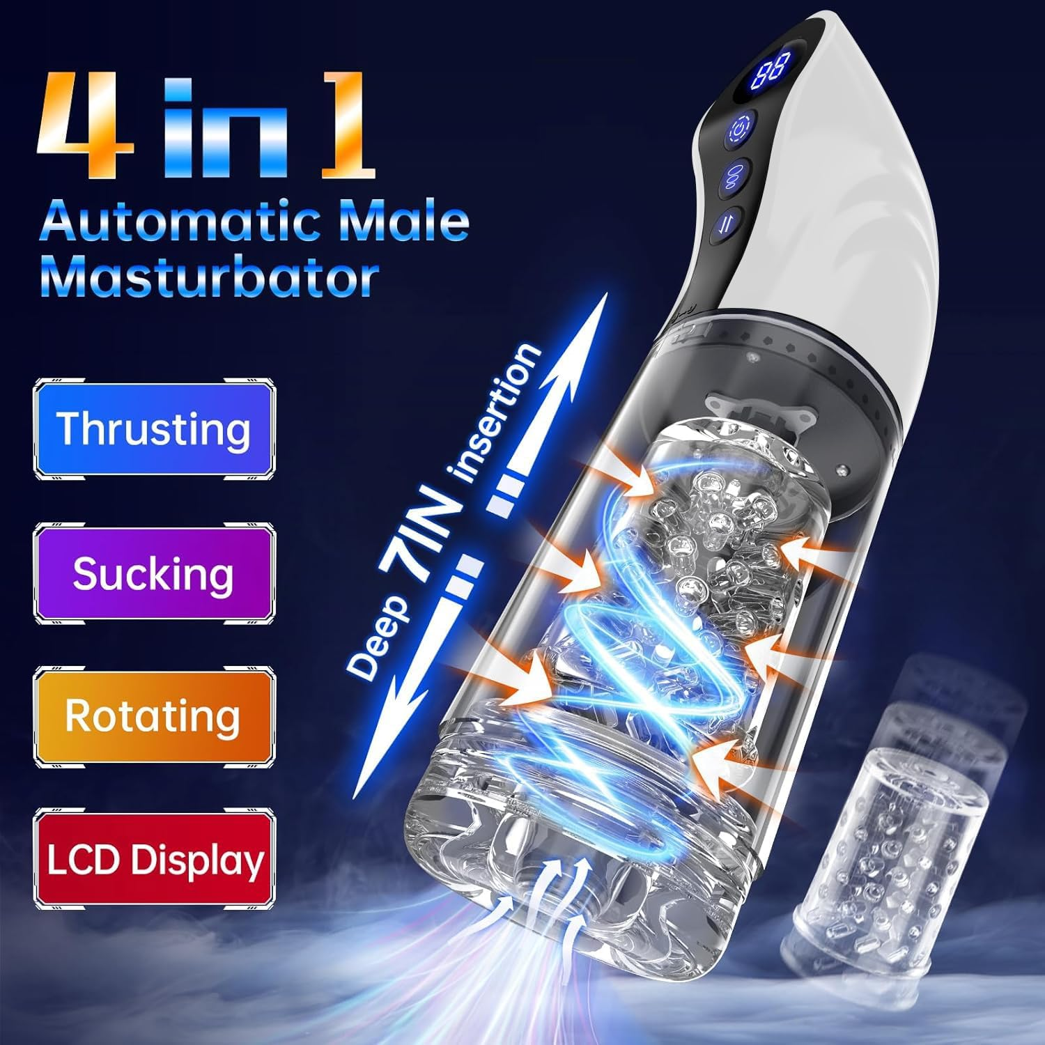 LONZYON Automatic Sucking Male Masturbator Sex Toys for Men, LCD Display 9 Thrusting & Rotating & Suction Mens Sex Toy, Electric Penis Pump Hands Free Pocket Pussy Stroker and 3D Realistic Textured Adult Toys (White) image number 3