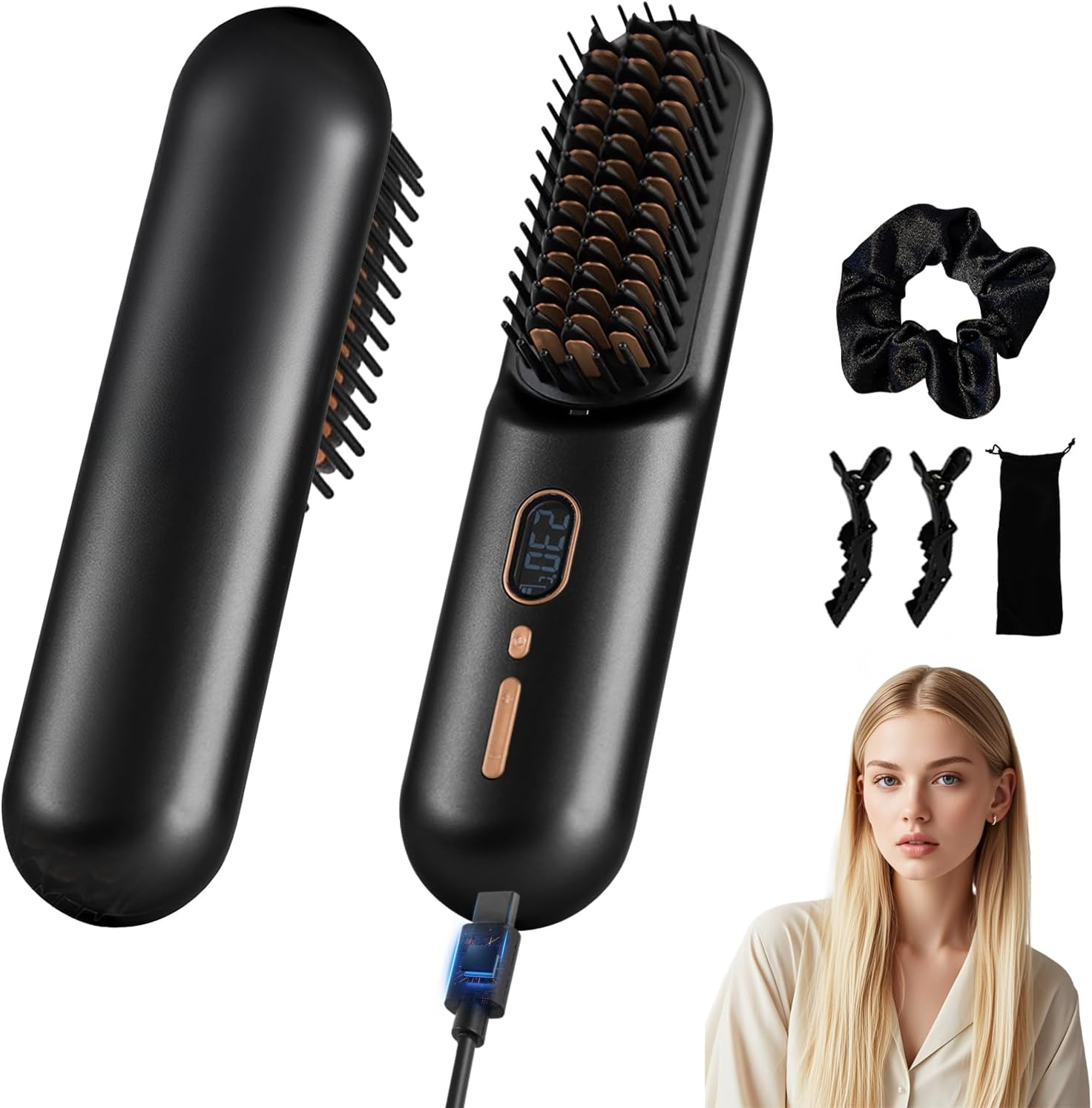 Top G Cordless Hair Straightener Brush Portable Mini Straightening Brush for Travel Upgraded 9600MAH USB Rechargeable Negative Ion Hot Comb Hair Straightener for Women(White)