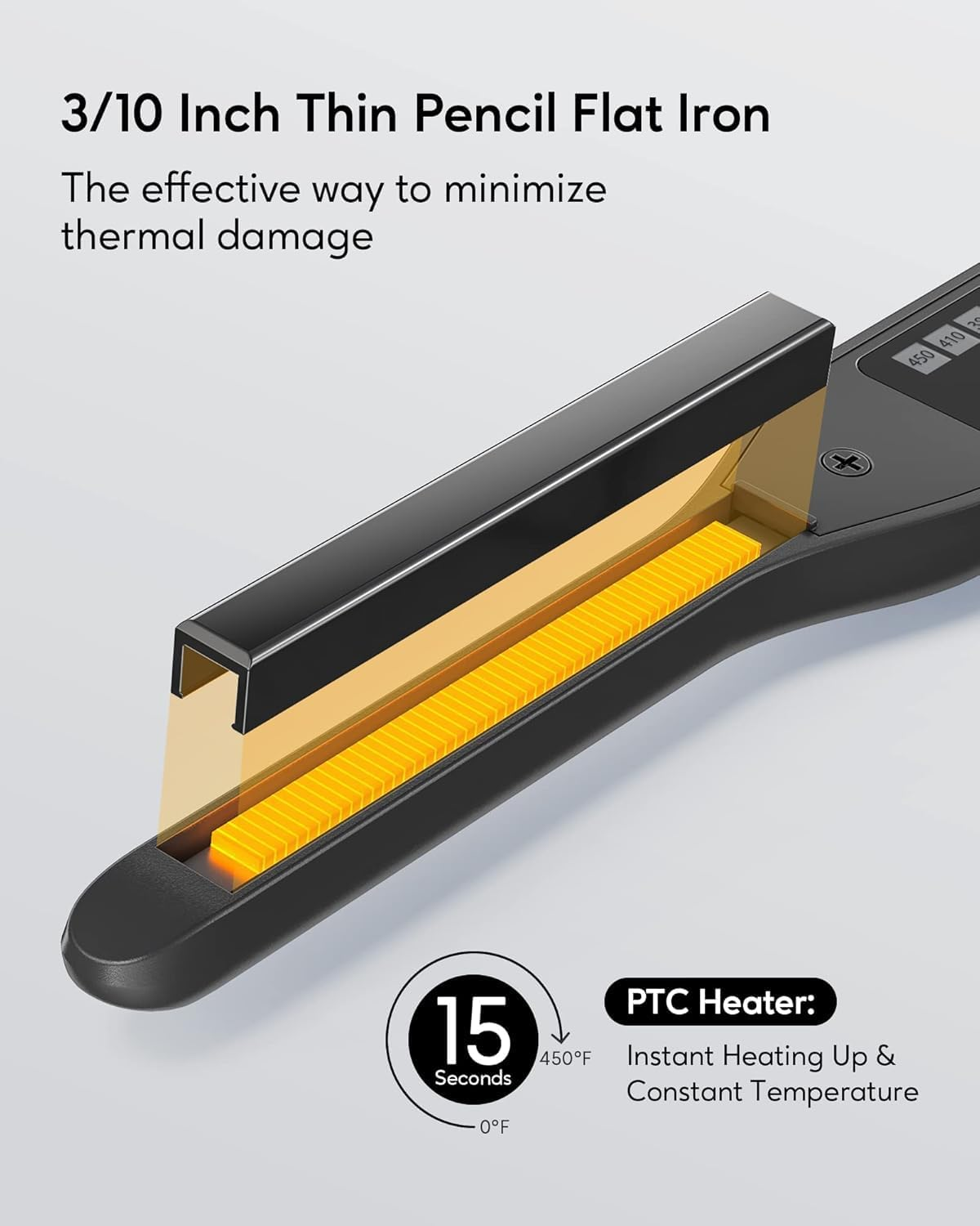 Telfun Pencil Flat Iron, 3/10" Small Iron for Short Hair, Pixie Cut and Bangs, Tiny Beard Straightener with Dual Voltage & Adjustable Temp, Mini Hair Edges Heating up in 15S image number 2