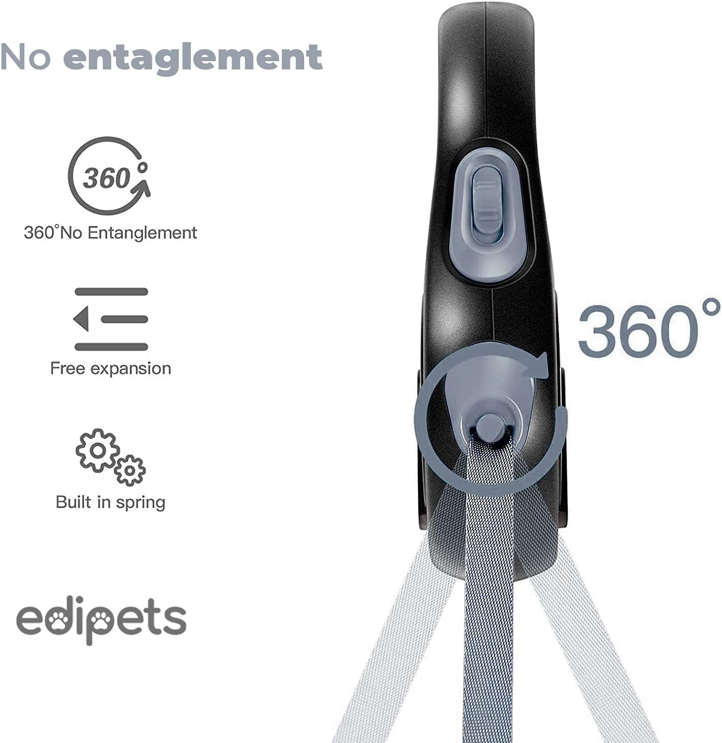 Edipets, Extendable Retractable Dog Lead, 3, 5 and 8 Metres, Flexible Band for Right and Walking, Dog Leash, Reel Leash, Flexible Lead, Retractable (Grey, 8 Metres) image number 6