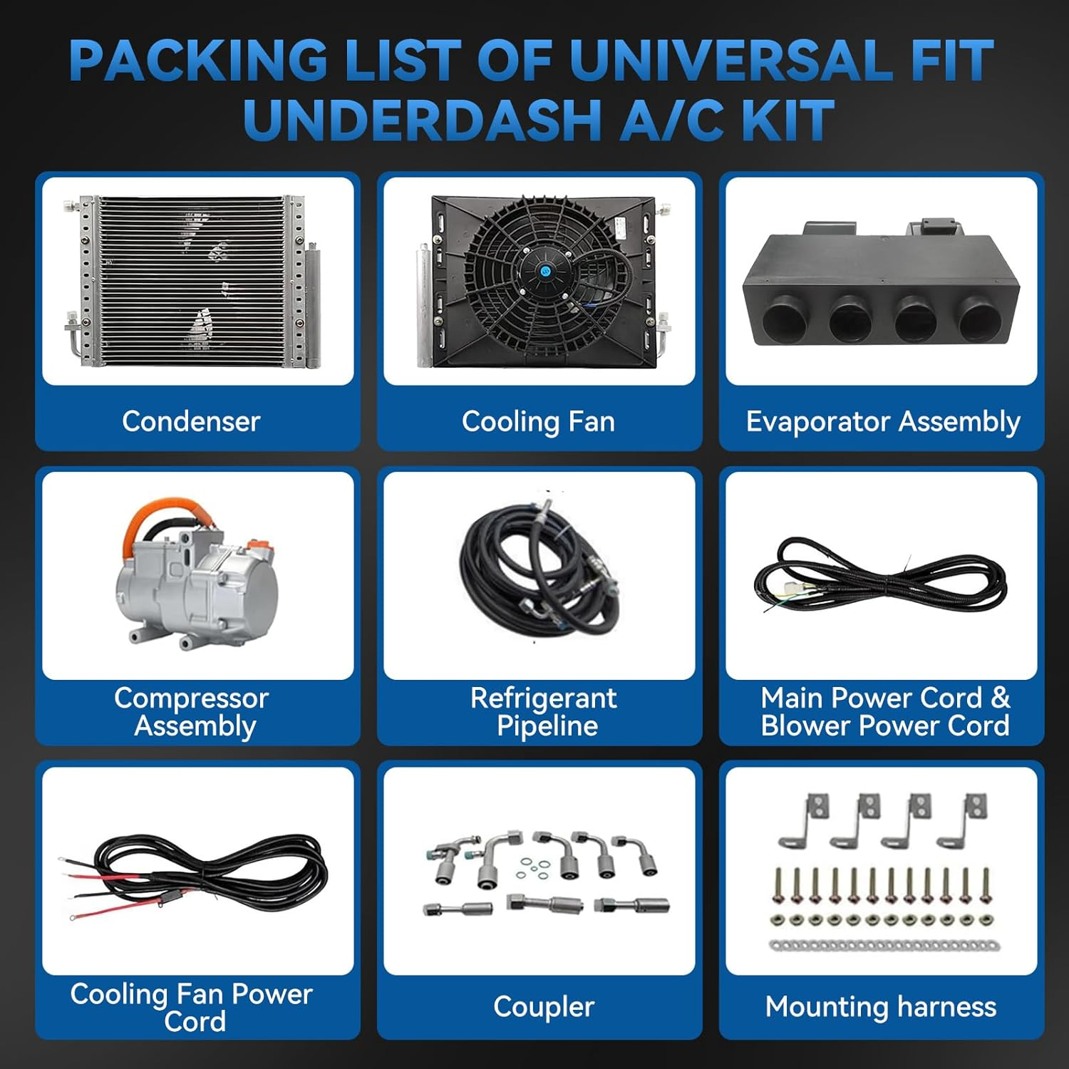 12V DC Universal under Dash Air Conditioner Heater, 10000BTU Automotive A/C Unit Cooling Heating System, 12 Volt Inverter Underdash AC Kit with 20CC Compressor, Fast Cooling for Car RV Pickup Truck image number 2