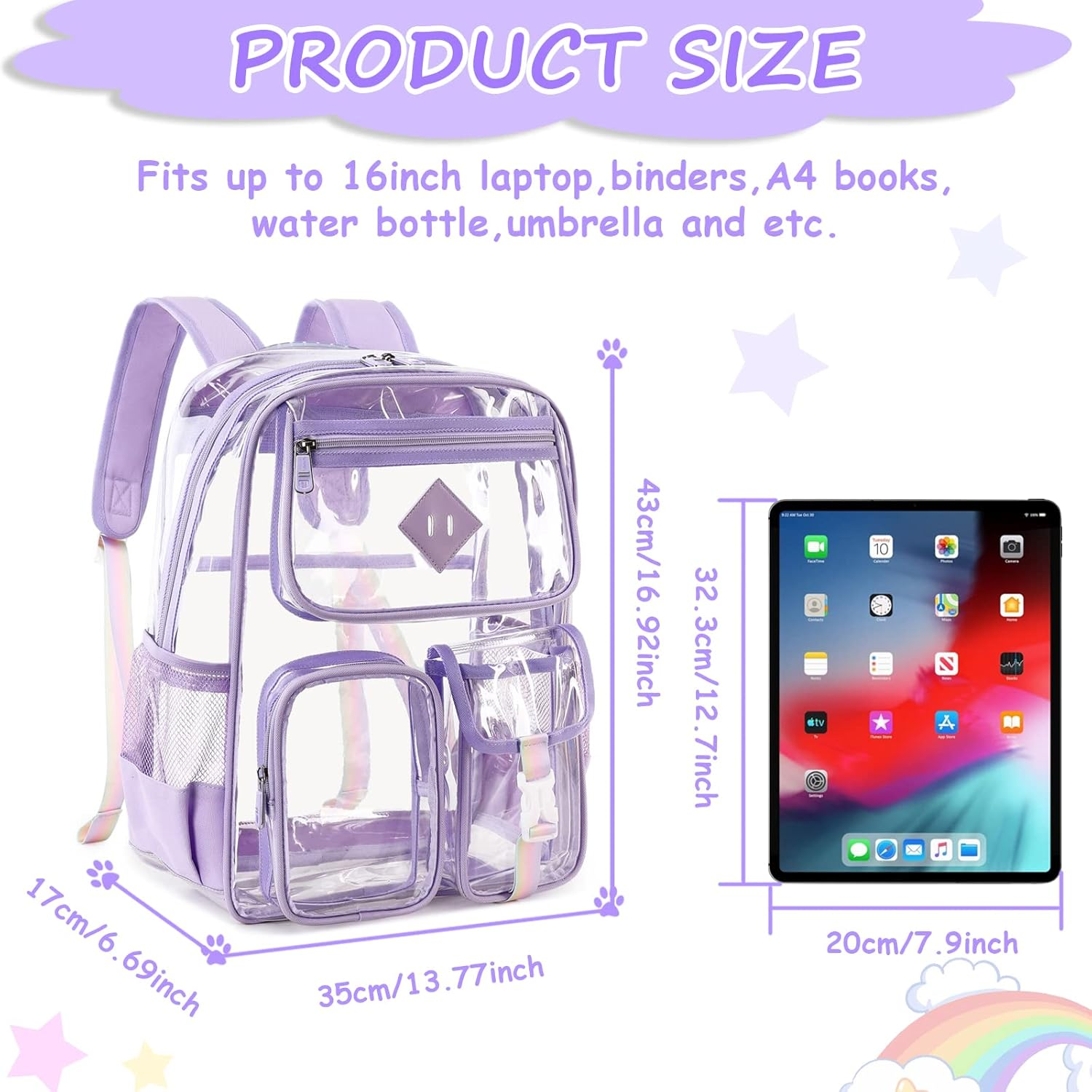 Clear Backpack for School,Heavy Duty PVC Transparent Bookbag for Girls Stadium Approved See through Backpack image number 5