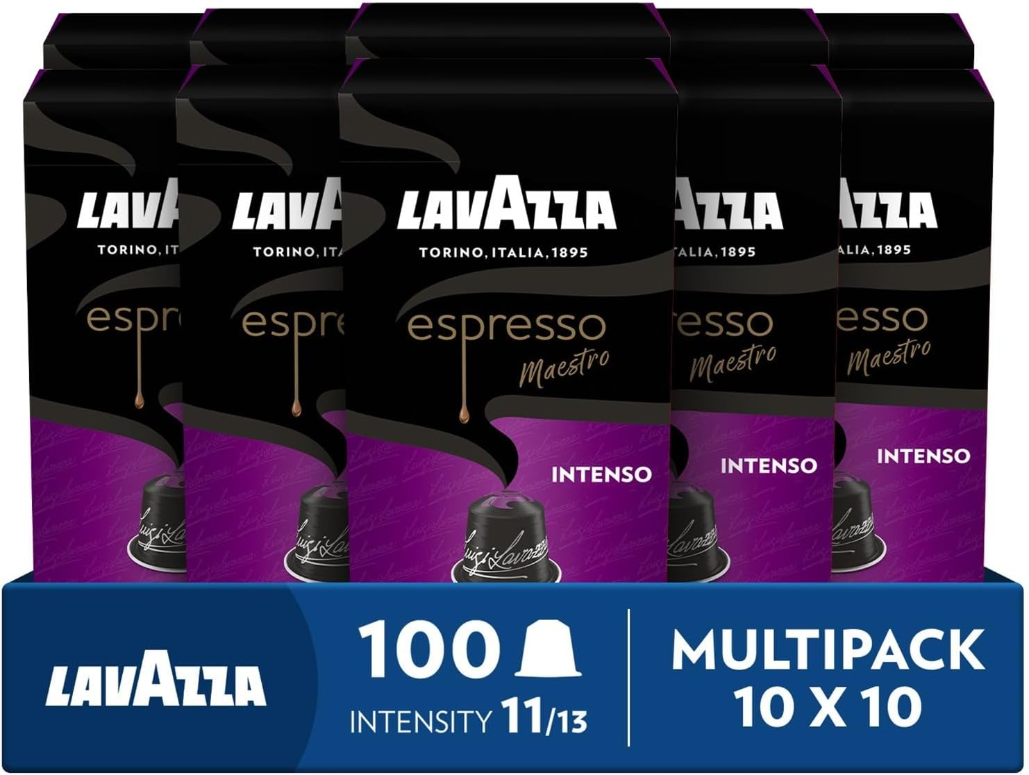 Lavazza, Espresso Maestro Intenso, 100 Coffee Pods Compatible with Nespresso Machines, Wood, Spice,&Cocoa Notes, Arabica&Robusta, Intensity 11/13, Medium Roast, 10 Packs of 10 Pods image number 2