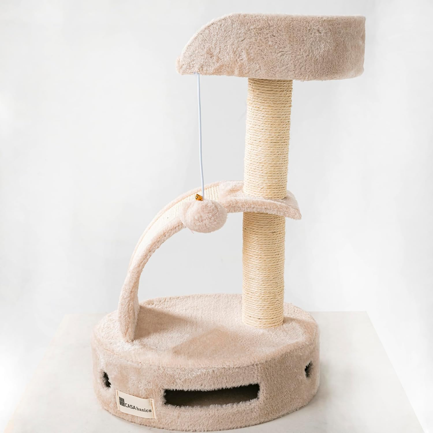 CASA Basics Cat Tree Tower, 58Cm Height, Plush Platform with Scratching Post and Dangling Ball (Beige) image number 3