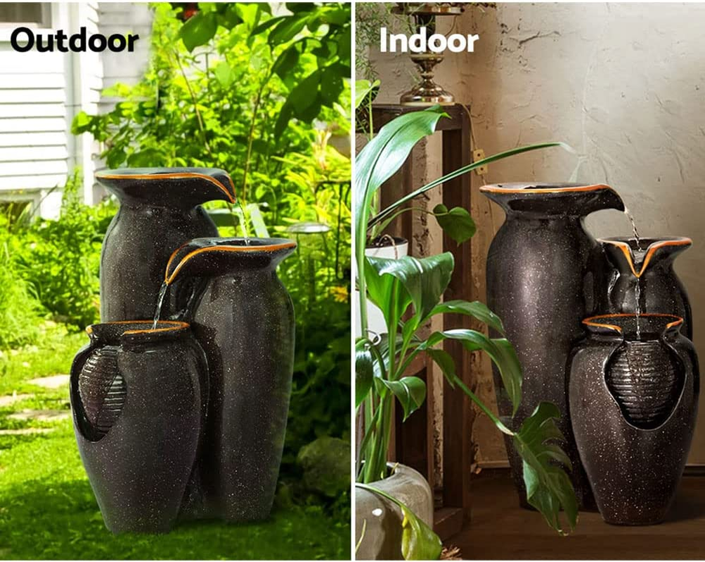 Gardeon Solar Water Fountain, 52Cm Tall Feature Pump Bird Bath Powered Features Fountains Garden Outdoor Indoor Pond Decoration, 3 Tiers Birdbath LED Lights Black image number 3