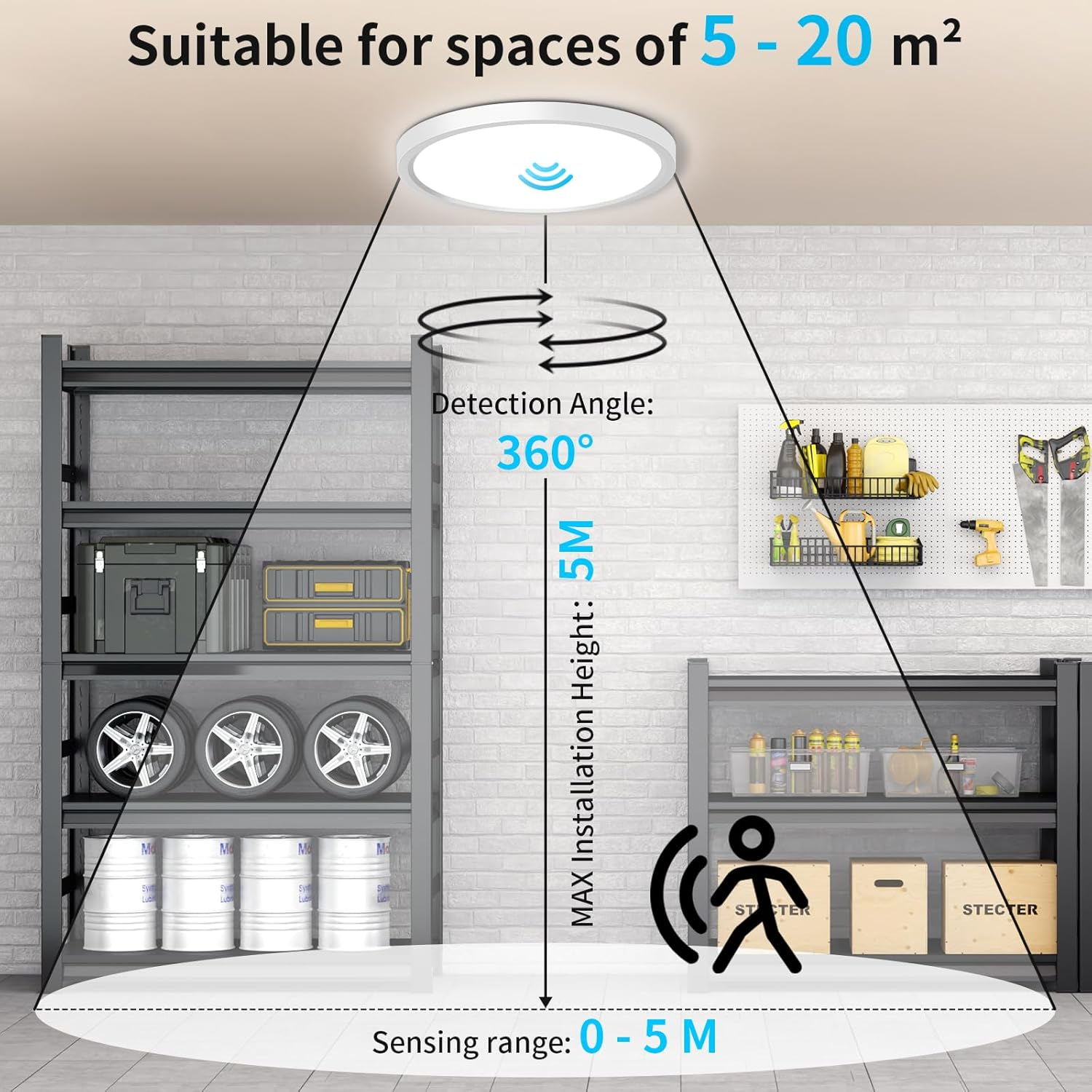 LED Ceiling Light with Motion Sensor 22Cm,18W round Ceiling Lamp PIR Motion Detector Indoor, Twilight Sensor, Neutral White for Bathroom, Hallway, Kitchen, Balcony, Cellar, Garage, Attic (22CM) image number 4