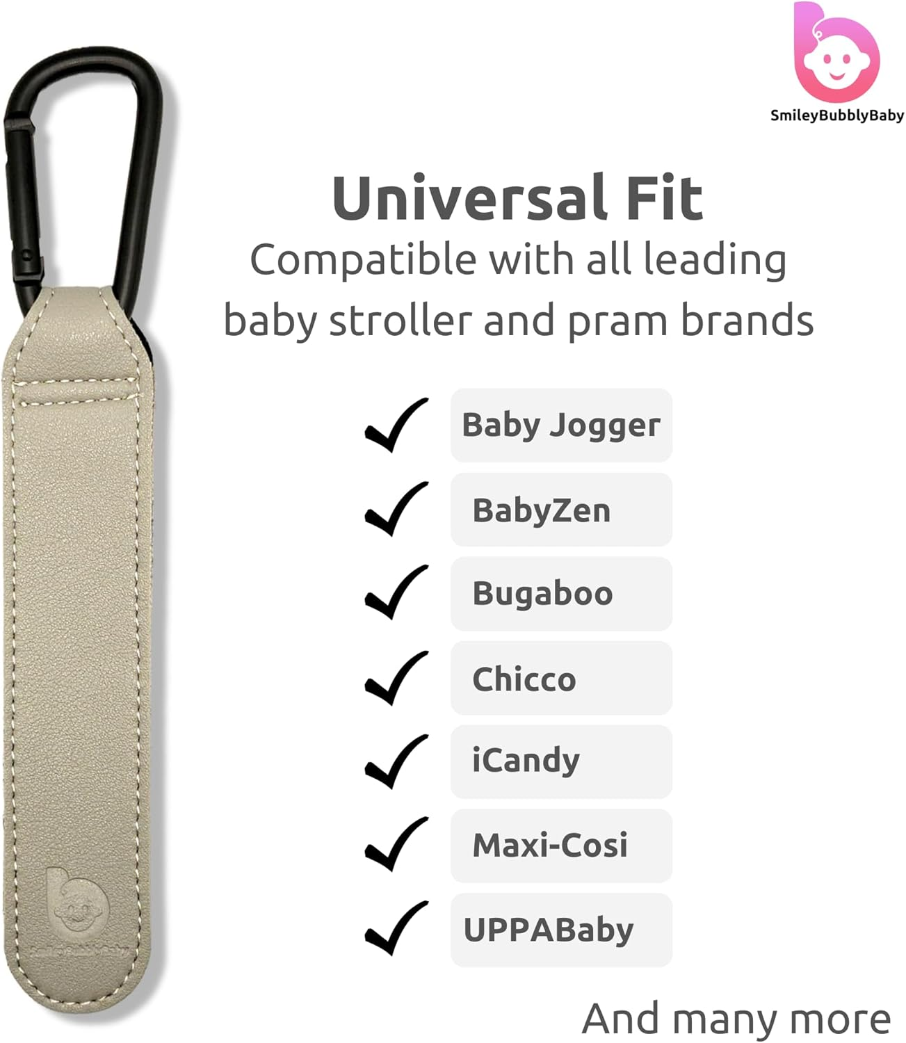 Universal Stroller Clips X2| Soft Vegan Leather Pram Hooks| Hang Your Shopping, Handbag and Baby Diaper Bags| (Grey)