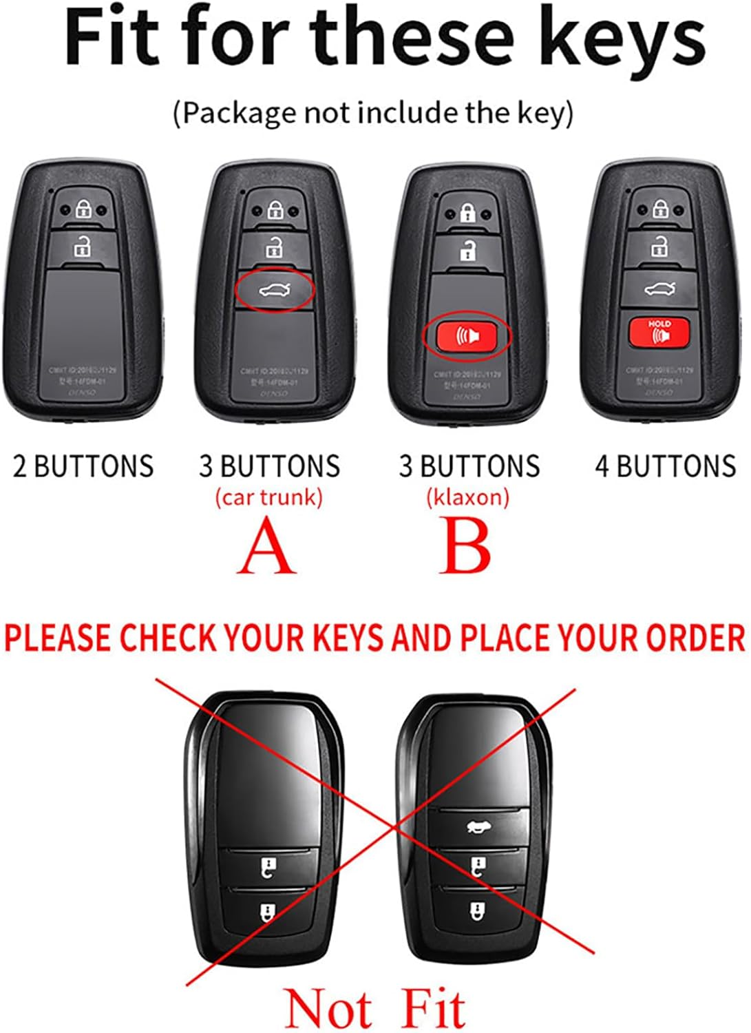 Ontto Luminous Car Key Cover Fit for Toyota RAV4 Camry Prius Prime Avalon C-HR GT86 Highlander Prado Yaris Metal Smart Shell Case Key Holder Keyring Keychain Accessories 2 Buttons Black