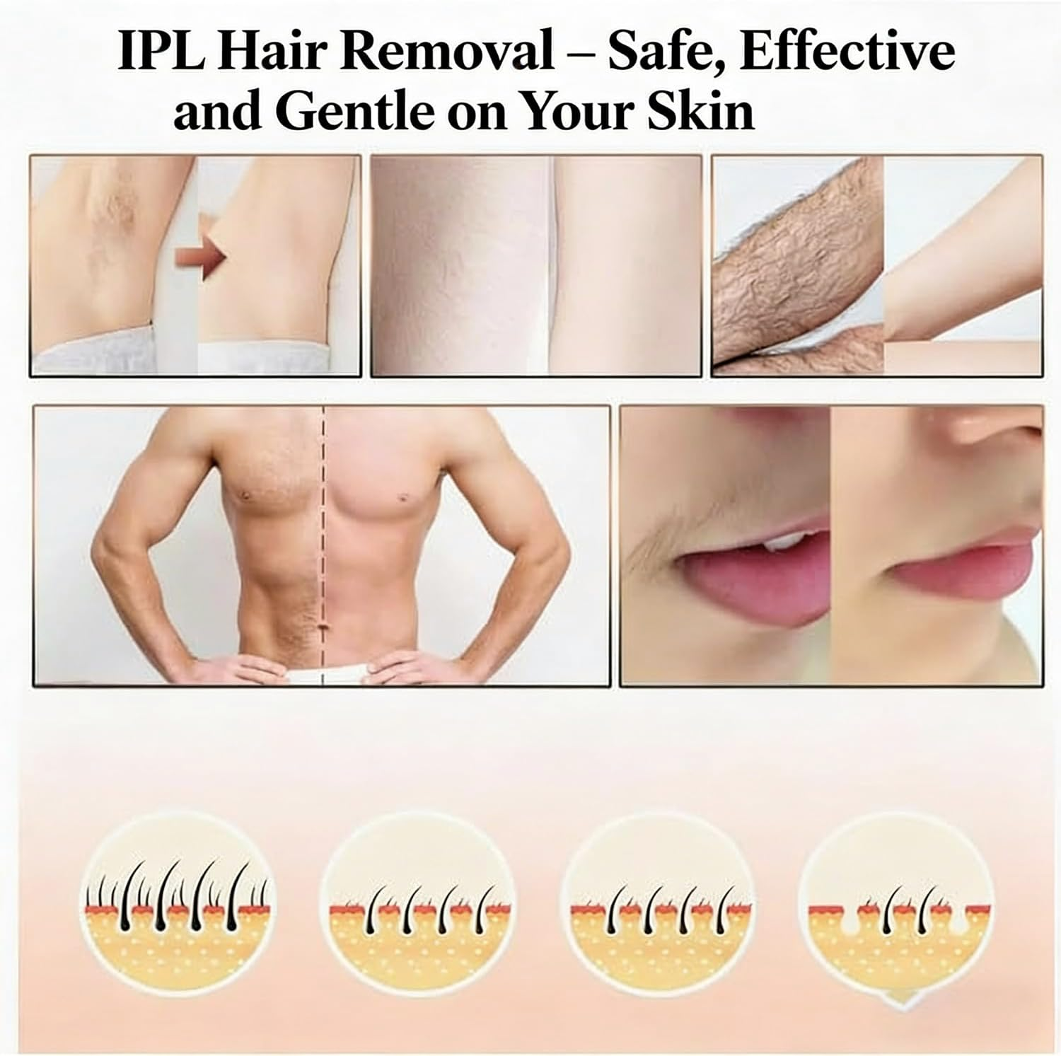 IPL Laser Hair Removal Device Ice Cooling Care at Home for Women & Men-2 Modes Permanent Hair Remover for Facial, Legs, Arms, Bikini Line & Full Body | Includes Razor & Protective Glasses (White Ice Cooling with 9 Level) image number 4