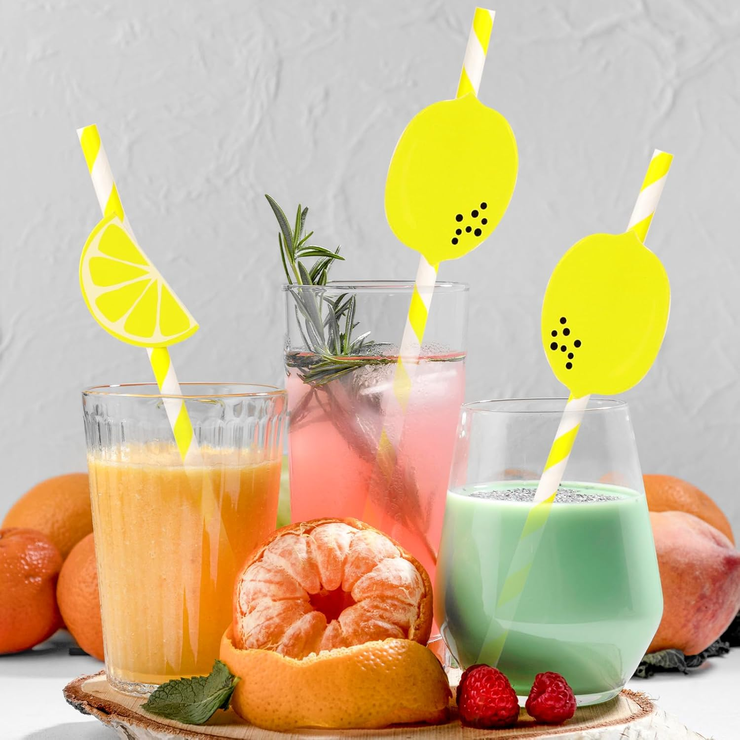Pack of 20 Lemon Decorative Paper Straws, Paper Cocktail Straws, Disposable Biodegradable Natural Paper Drinking Straws for Christmas, Celebration Parties, Wedding, Cocktail image number 4
