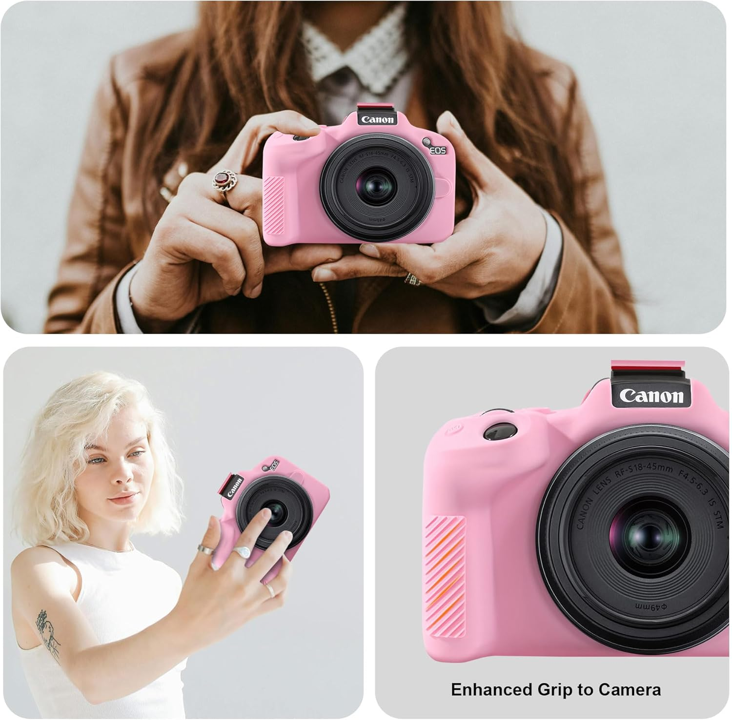 RAIALL Case for Canon EOS R50 Camera, Soft Silicone Protective Case for Canon EOS R50 EOSR50 Vlogging Camera, Lightweight EOS R50 Camera Case Cover Grip Body Skin, Pink image number 1