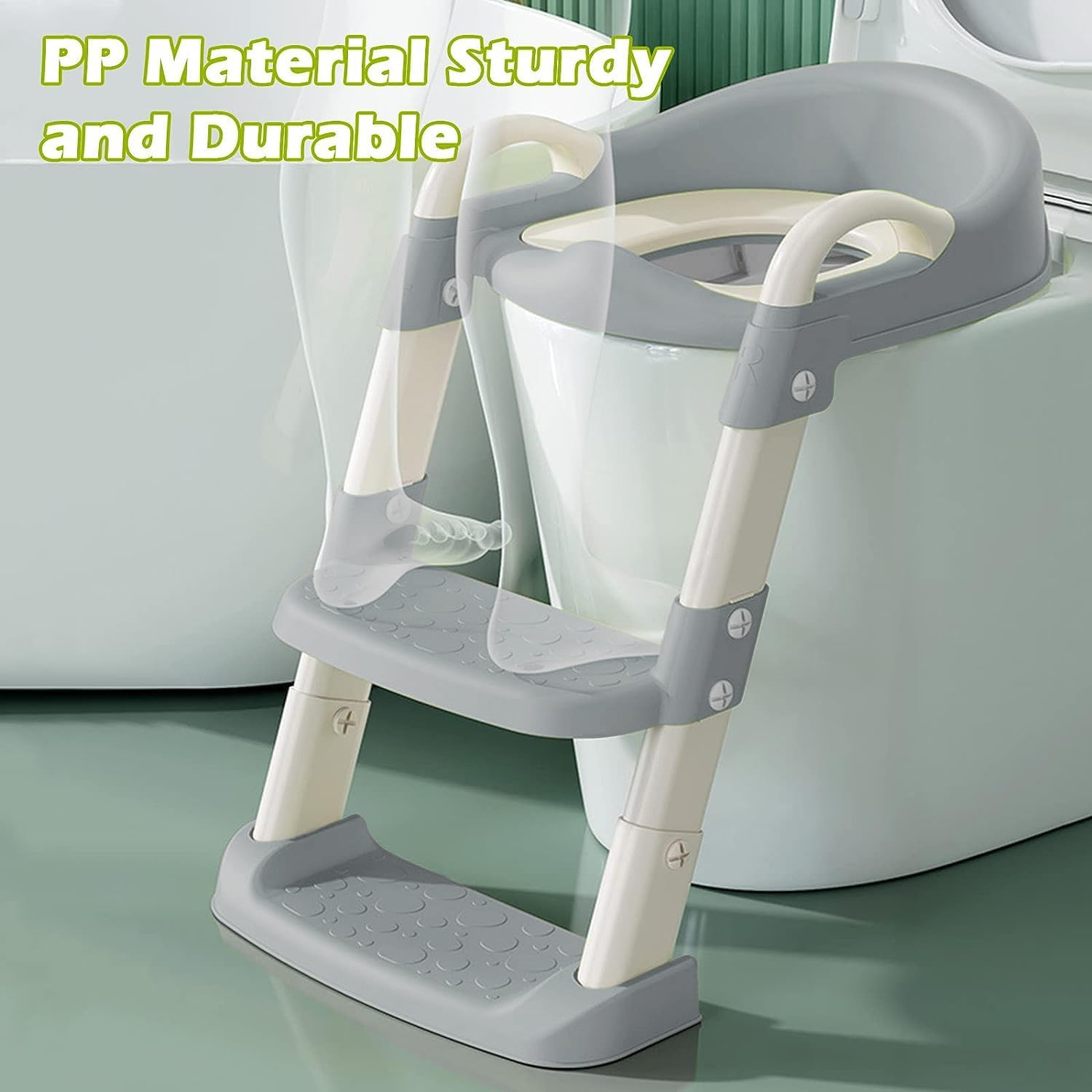 Potty Training Seat with Step Stool Ladder,Potty Training Toilet for Kids Boys Girls, Toddlers-Comfortable Safe Potty Seat with Anti-Slip Pads (Grey New)