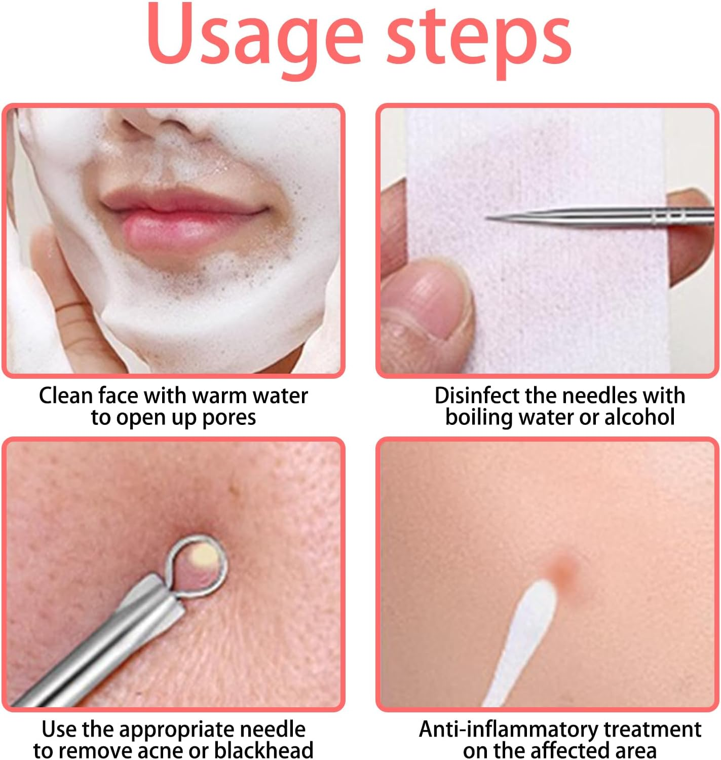 14 Pcs Blackhead Remover Tool, Professional Pimple Popping Kit，Apply to Skin Care Tools for Acne Prone Skin and Deep Pore Cleaning image number 4