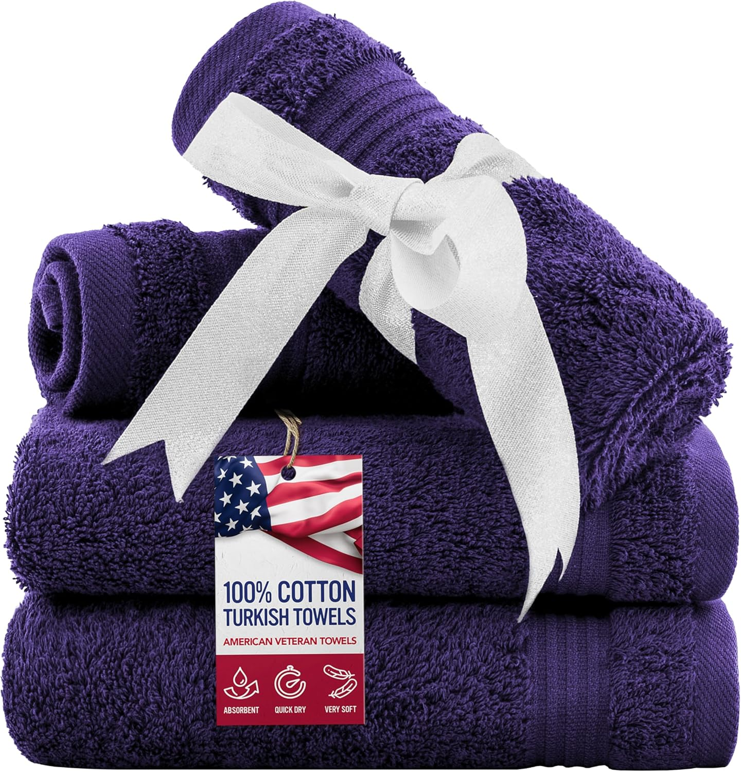 American Veteran Towel, 6 Piece Towel Set for Bathroom, 100% Cotton Turkish Bathroom Towels, 2 Bath Towels 2 Hand Towels 2 Washcloths, Yellow image number 4