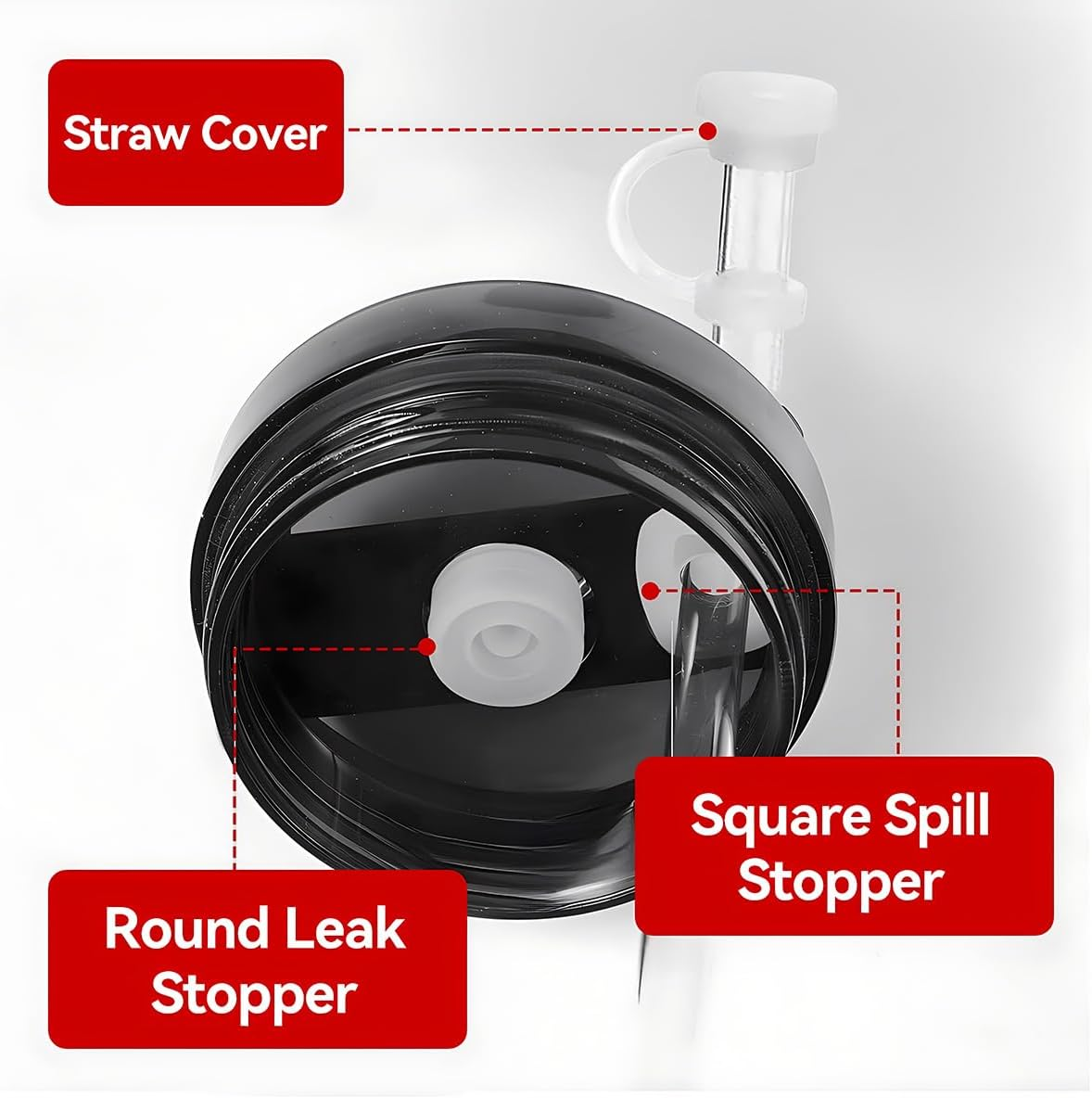 Proxima Direct Straw Cover Spill Stopper Accessories Compatible with Stanley Cup 2.0 40Oz/30Oz Include 6 Clear Straws Replacement with Cleaning Brush, 4 Leak Sproof Plug & 2 Silicone Cover Caps image number 6