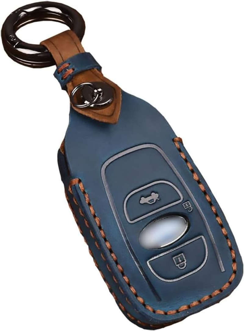 Ontto Key Fob Cover Keyring for Subaru Ascent BRZ Crosstrek Forester Impreza Legacy Levorg Outback STI WRX XV Key Cover Case Accessories Leather Keyless Key Holder Keychain 3 Buttons Blue