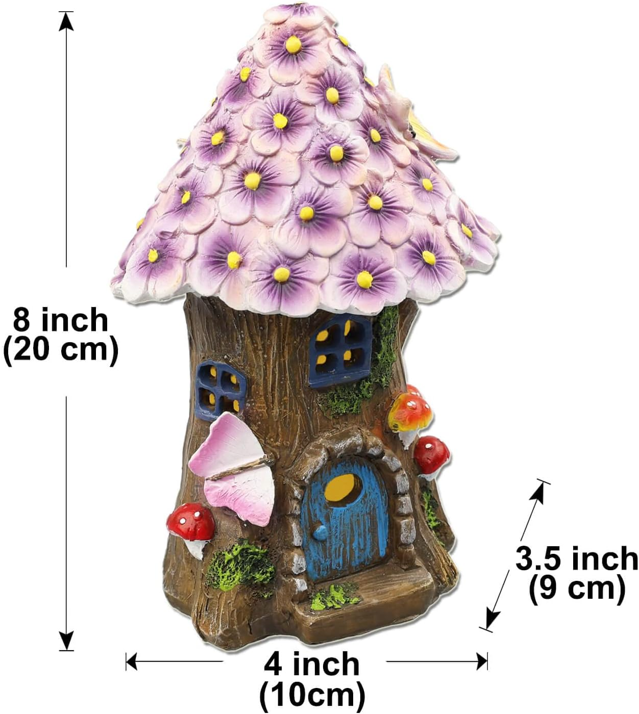 Annastore Fairy Garden House Solar Outdoor Statue, Light up Mushroom Figurines Fairy Lawn Decorations for Yard, Fairies for Miniature Houses for Outside, Resin DIY Fairy Garden Kits Accessories image number 2