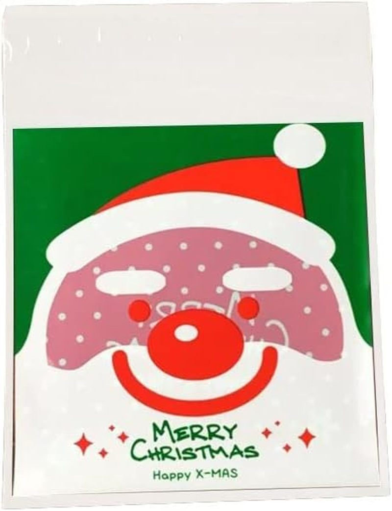 AIMALL 100PCS Christmas Cellophane Bag Party Favour Cookie Sweet Candy Biscuit Gift Bags - Food Grade, 10X10Cm + 3Cm