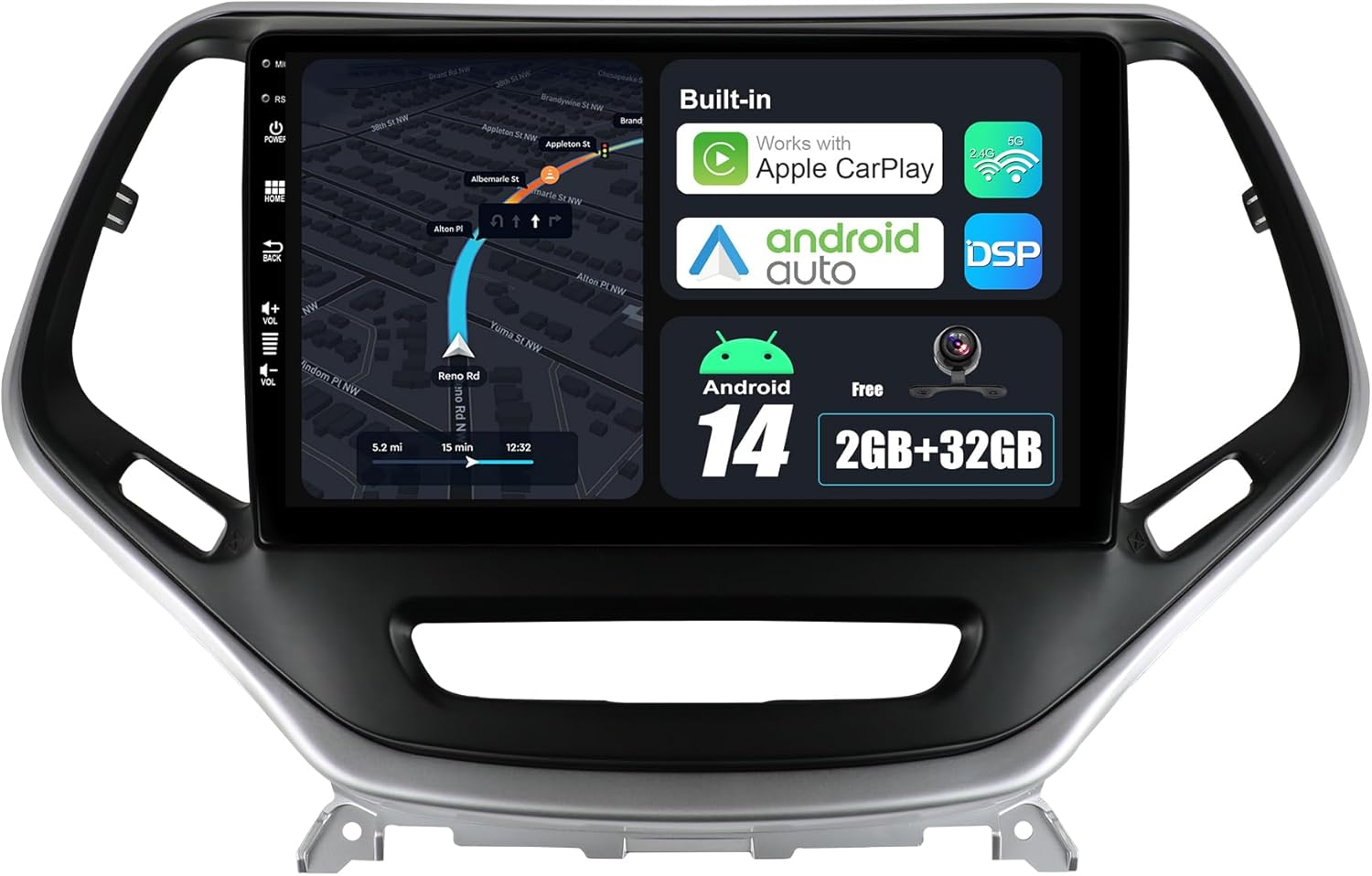 Android 14 IPS Car Stereo for Jeep Cherokee 5 KL(2013-2020) - 2G+32G - Wireless Carplay/Android Auto - Rear Camera Free - 10.1 Inch 2 Din - DAB Steering Wheel DSP Bluetooth Wifi GPS Navi image number 1