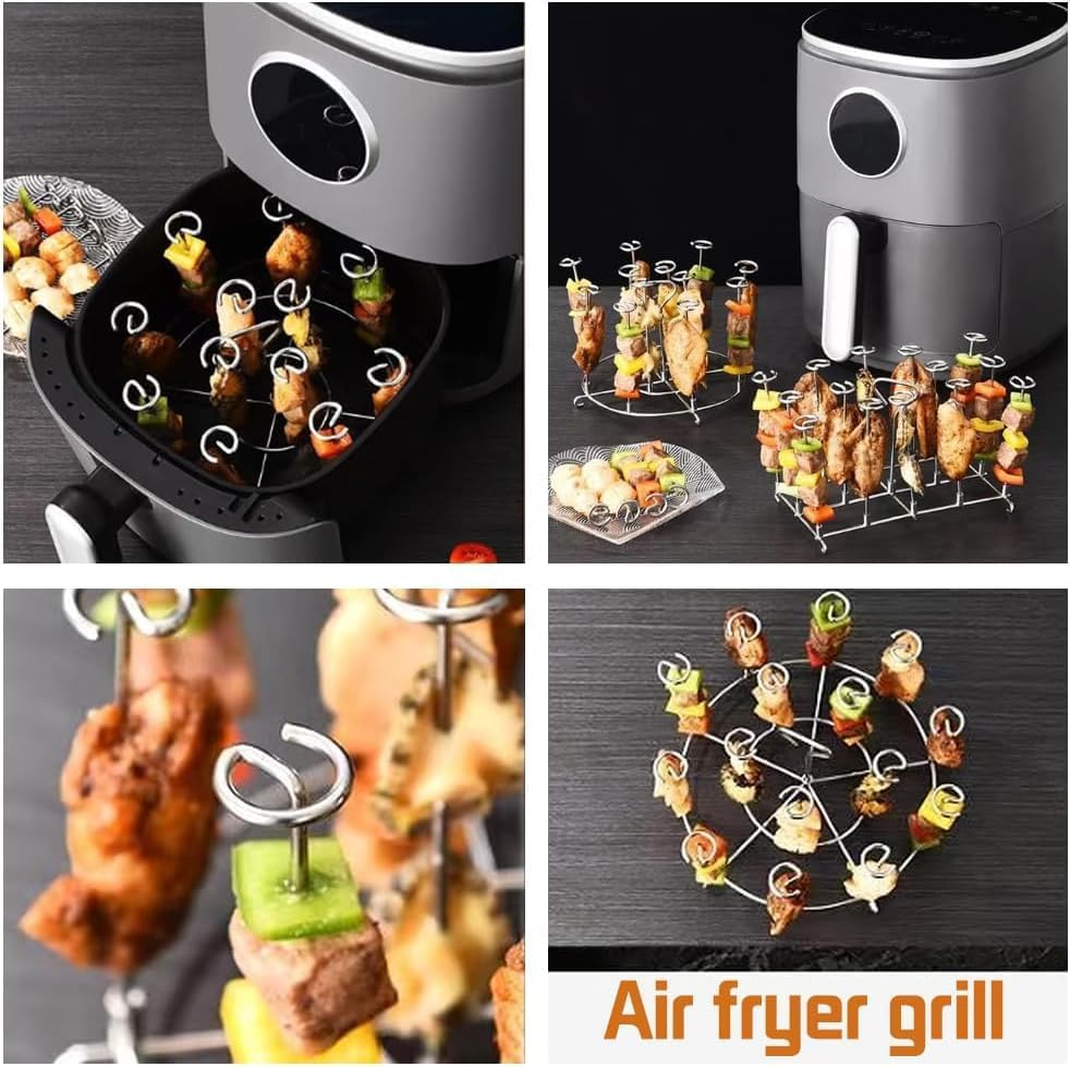 BEANPRECOY Air Fryer Skewer Stand Compatible with Ninja Foodi 6Qt 8Qt Vertical Skewers Holder with Stand Stainless Steel Air Fryer Accessories Grill Easy to Clean for Grilling Home Kitchen Kabobs image number 3