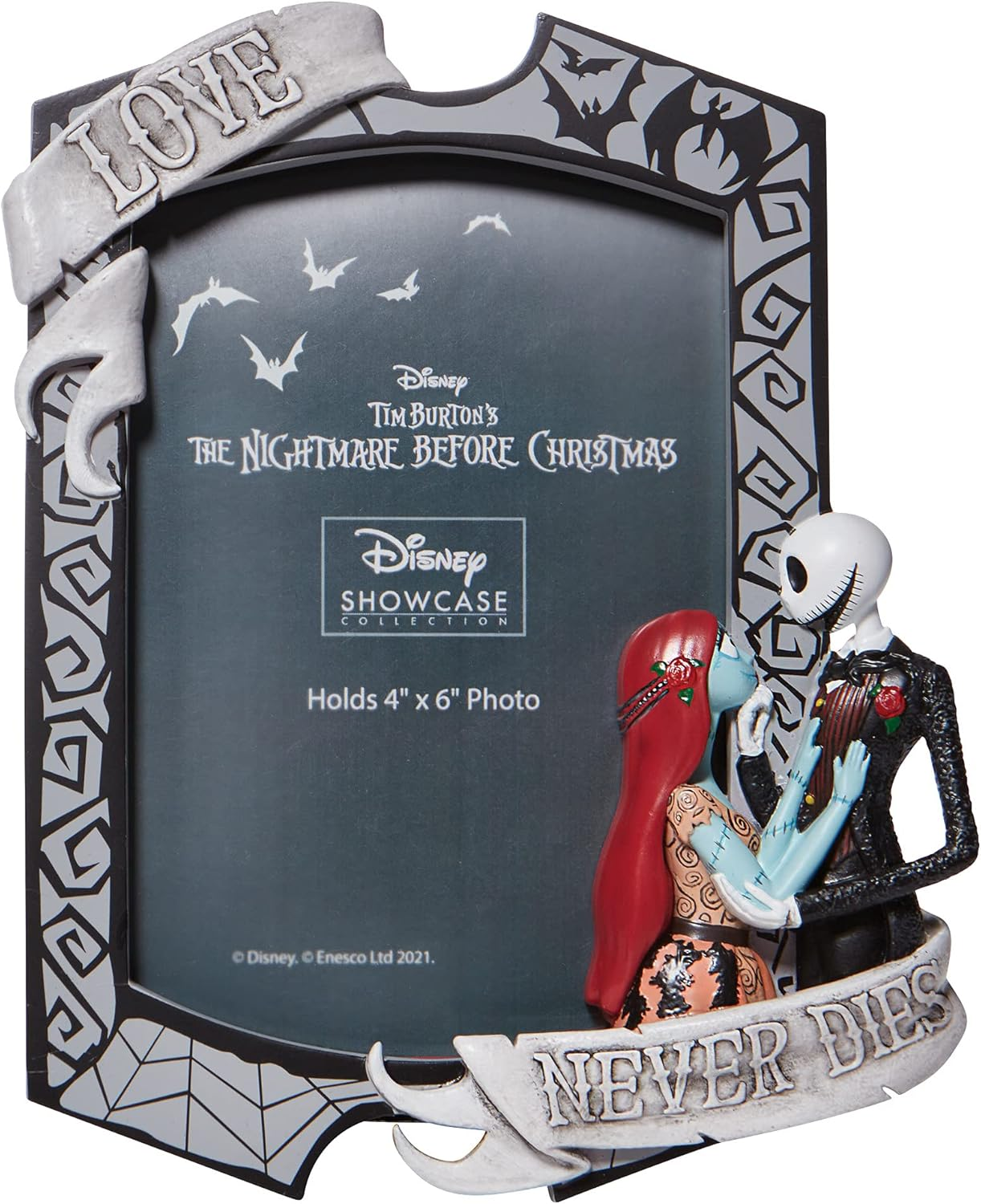Enesco Disney Showcase Couture De Force the Nightmare before Christmas Jack and Sally Love Never Dies Picture Photo Frame, 7.875 in H X 1.25 in W X 7 In, Multicolor