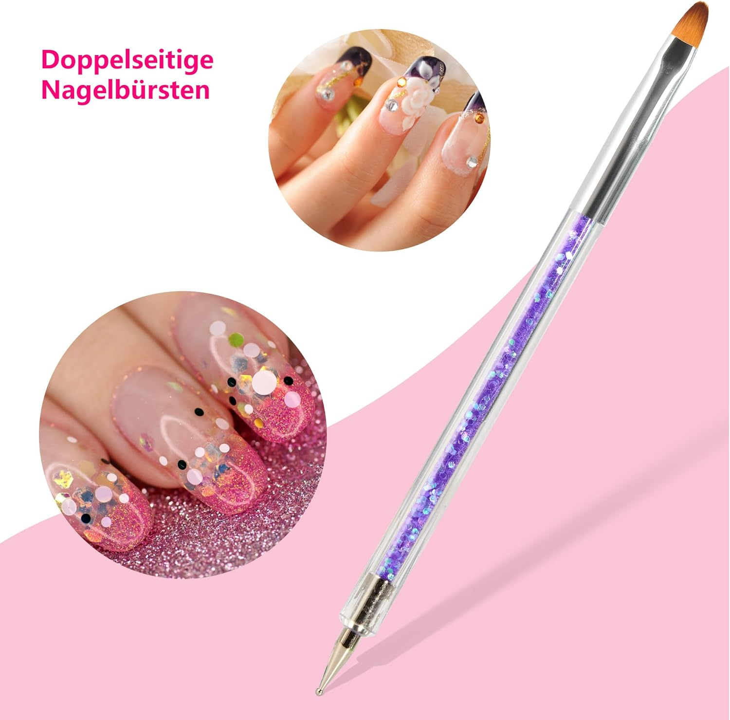 8-Piece Nail Art Brush Set, Brush for Nails with Double Head Nail Art Brush Set, Dotting Pen and Gel Brush for Nails, Precise Brush for Nail Design, Colour and Embellishments