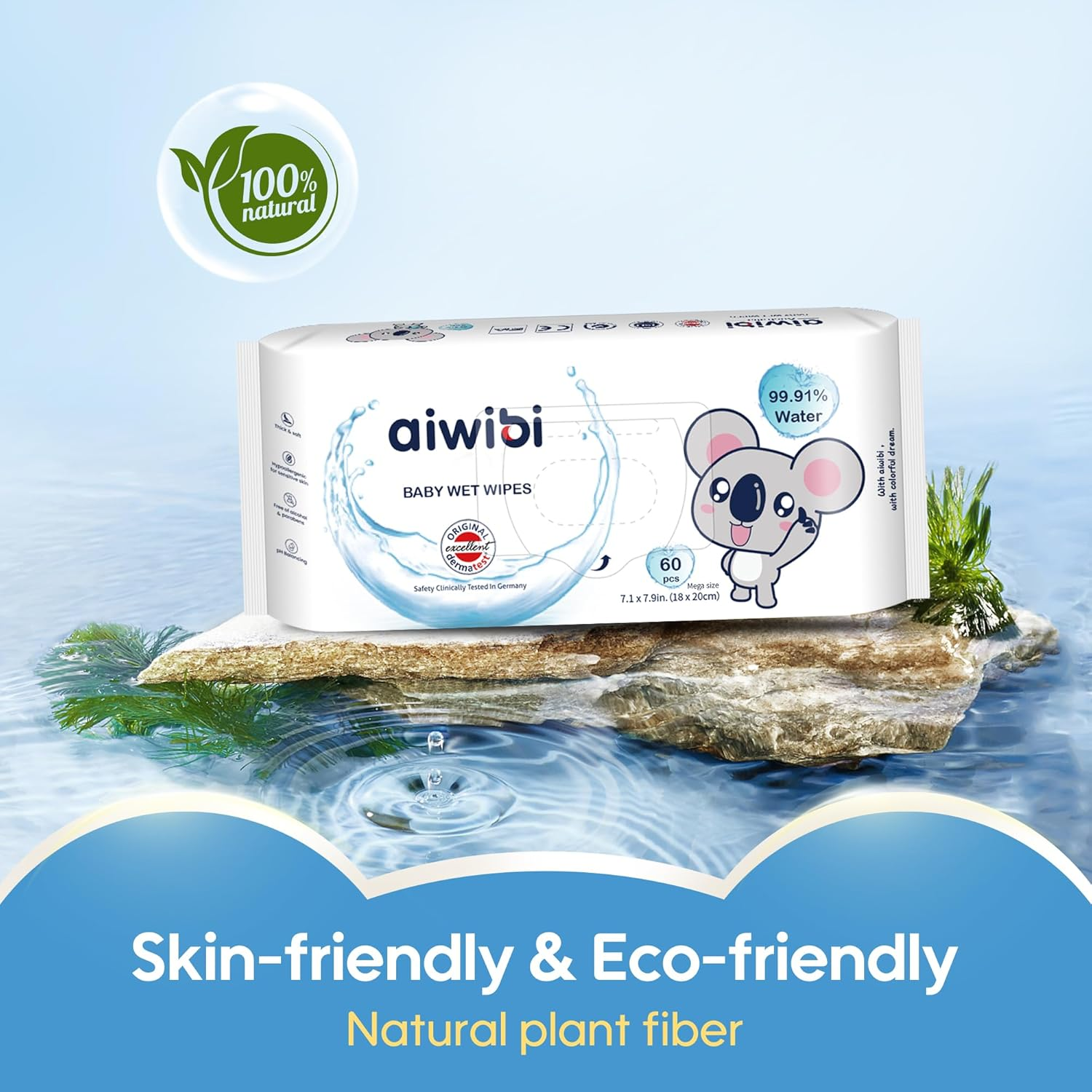 AIWIBI Baby Wipes 99.91% Purified Water, Hypoallergenic for Sensitive Skin, Unscented, Fragrance Free, Newborn Essentials Wet Wipes (720 Count (Pack of 12)) image number 6