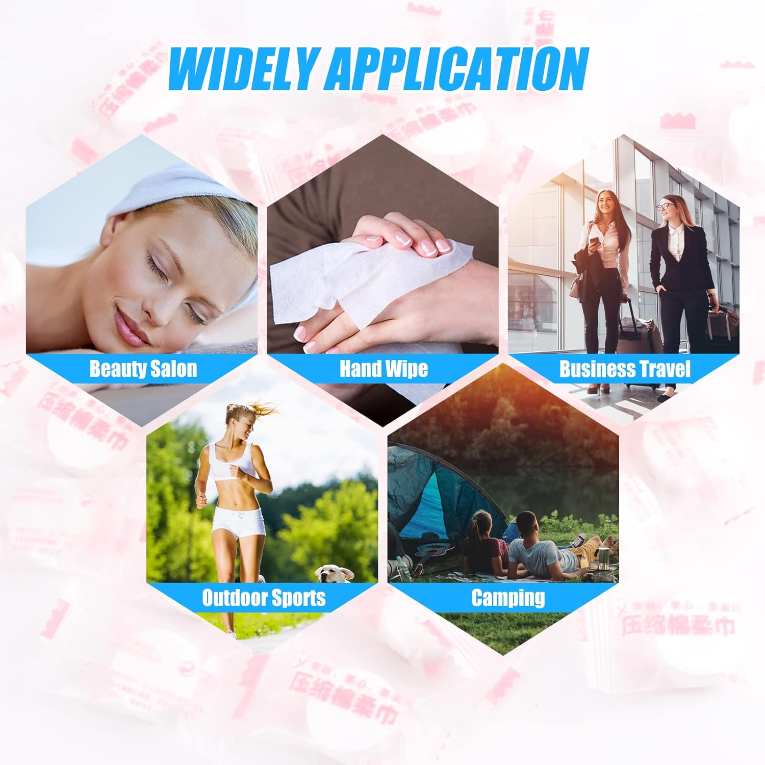 RETON 100 PCS Compressed Towels, Portable Compressed Towel Tablets, Mini Cotton Coin Tissue Disposable Compressed Face Towel, Travel Washcloth Toilet Paper Tablets for Travel Home Camping Outdoor image number 5