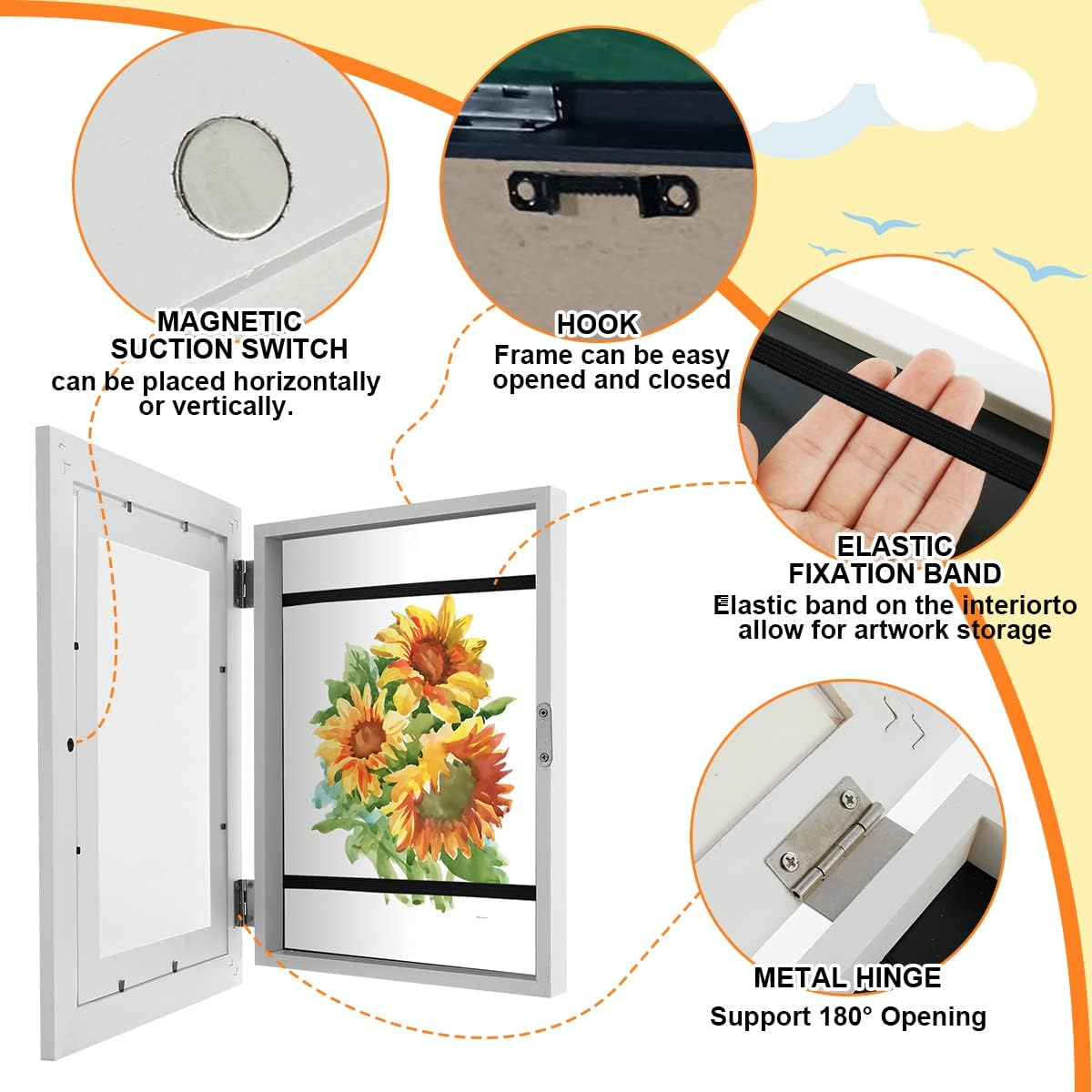2 Pack Kids Artwork Picture Frame, Front Opening A4 Children Art Projects Display Frame, Hold up to 150 Artworks for Crafts Drawing (2*White) image number 1