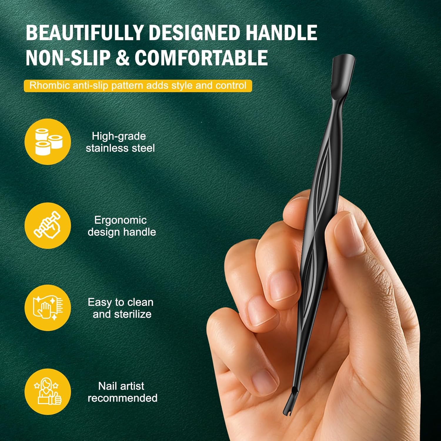 FVION 2-In-1 Cuticle Pusher with Fork, Cuticle Trimmer Dual End Cuticle Remover, Stainless Steel Nail Cuticle Care Tool for Manicure & Pedicure &ndash; Black