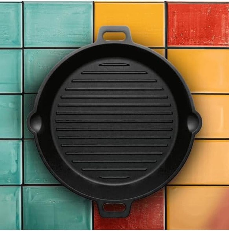 Roca Triton Cast Iron Grill Pan, 25 Cm Round, with Raised Ridges