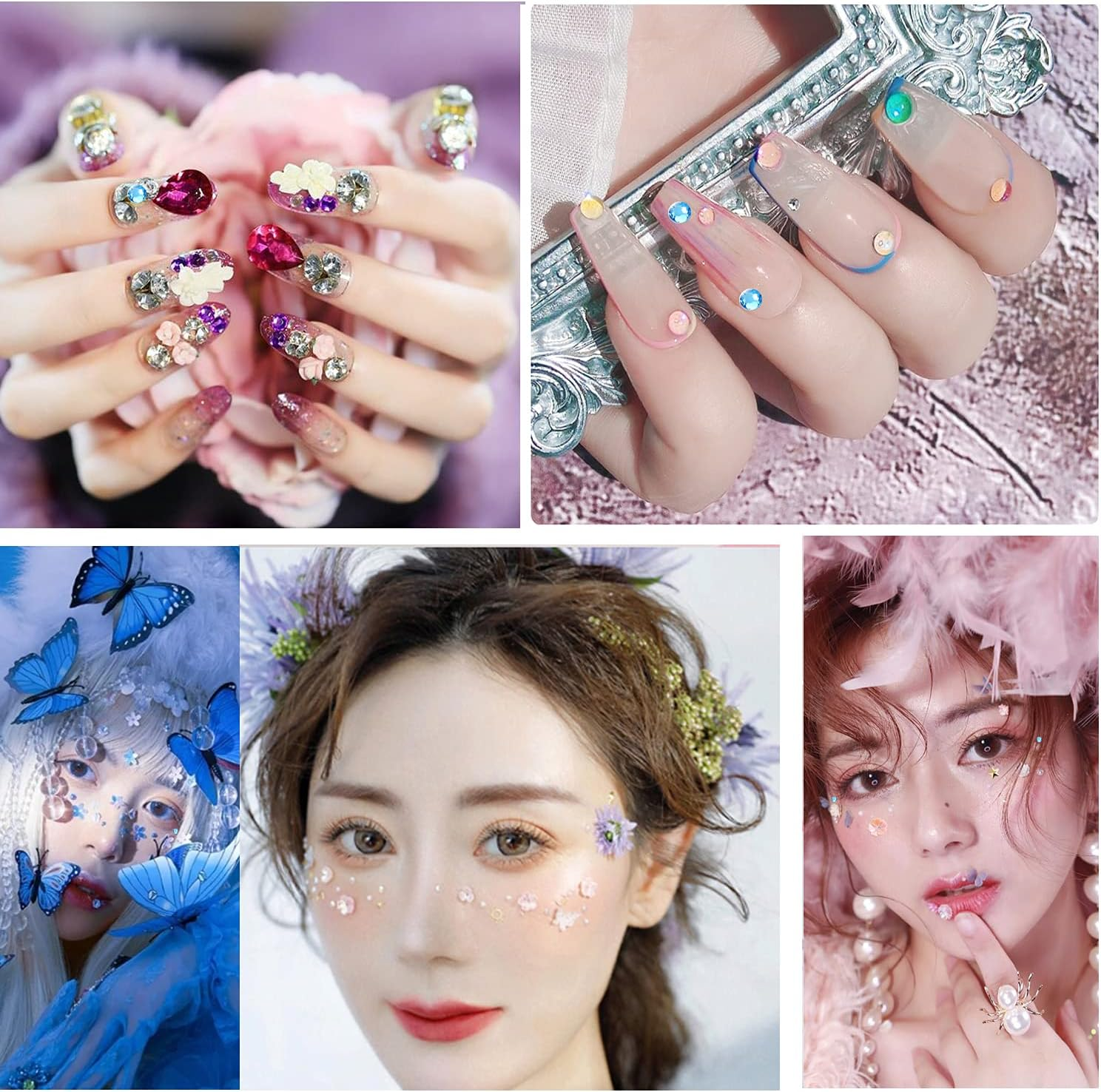 Honbay 1440 Pieces SS20 5Mm Hotfix Rhinestones Sparkly Flatback Rhinestones round Crystal Gems (Light Blue) - Gold image number 5