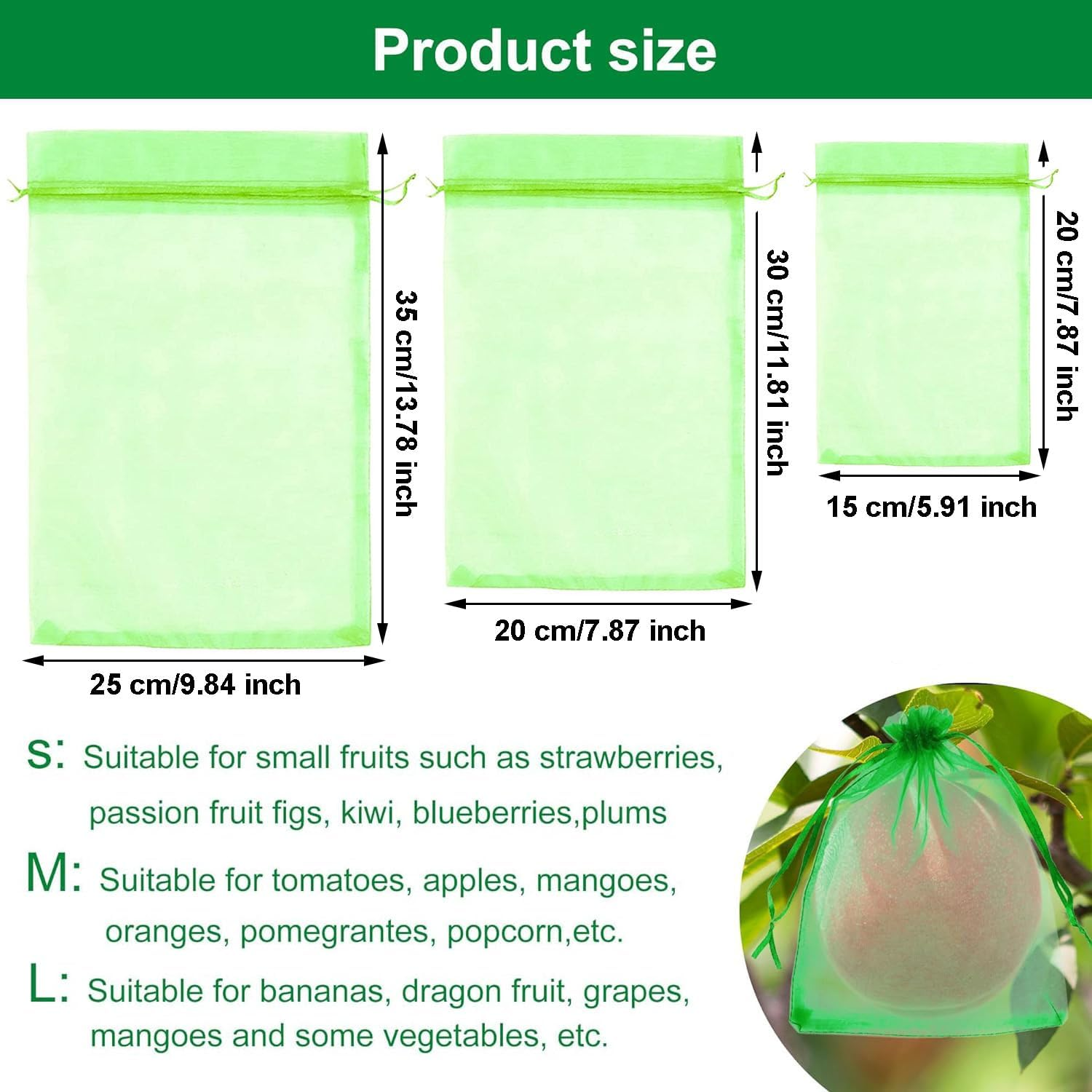 50 Pcs Fruit Protect Bags,Fruit Cover Mesh Bag with Drawstring,Reusable Mesh Garden Netting Protection Bags for Protecting Fruit Tree,Vegetables, Plants from Birds and Insects (15 * 20 Cm) image number 2
