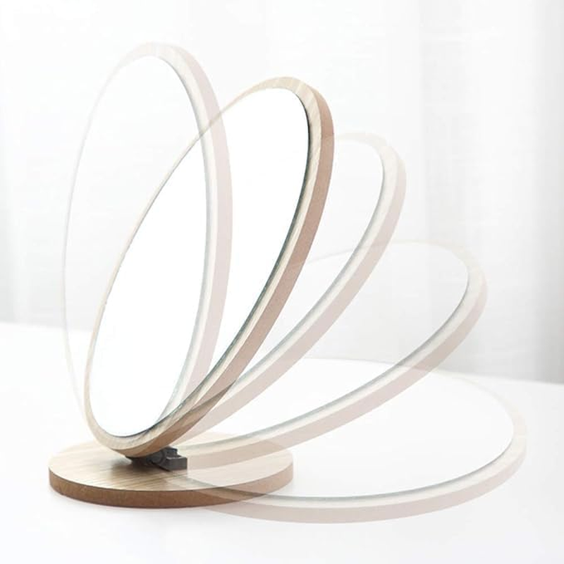 Small Table Mirror Makeup Mirror (Natural Bamboo Stand) Double-Sided 360 Degree Rotating Magnifying Mirror Portable Desktop Mirror Bathroom Shaving Makeup Mirror Vanity Mirror for Gym image number 1