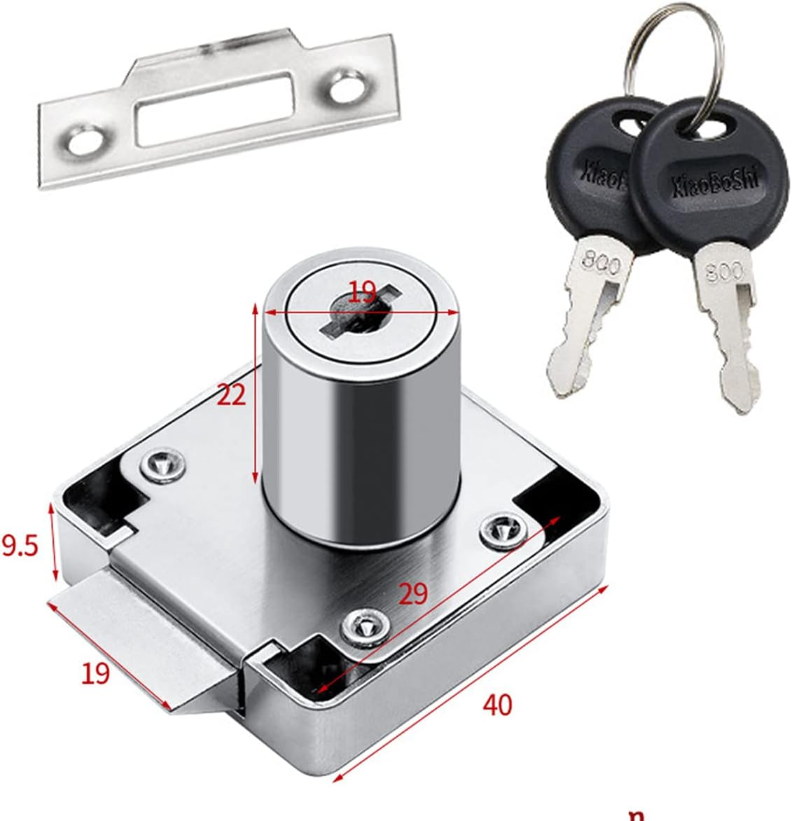 Automatic Lock Tongue Cabinet Drawer Furniture Locker Showcase Lock Drilling Diameter 3/4"/19Mm for (3/5"-/15Mm -7/8"-/22Mm) Door Panel(2 Pack) image number 3
