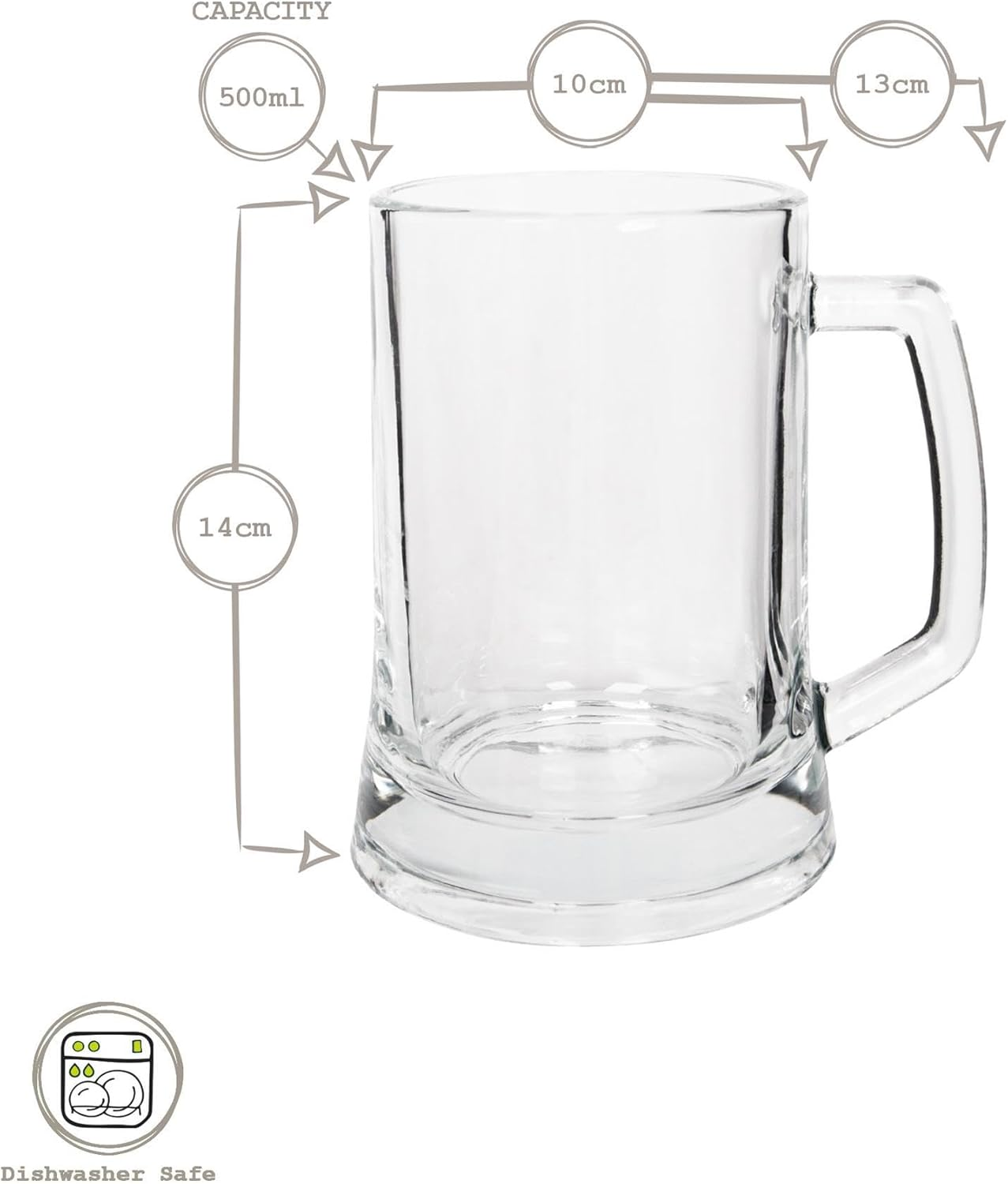 Rink Drink Glass Beer Mugs - Pack of 2-500Ml Large Classic German Style Pale Ale Dishwasher Safe Larger Stein Traditional Beer Tankard Glasses with Handles image number 2