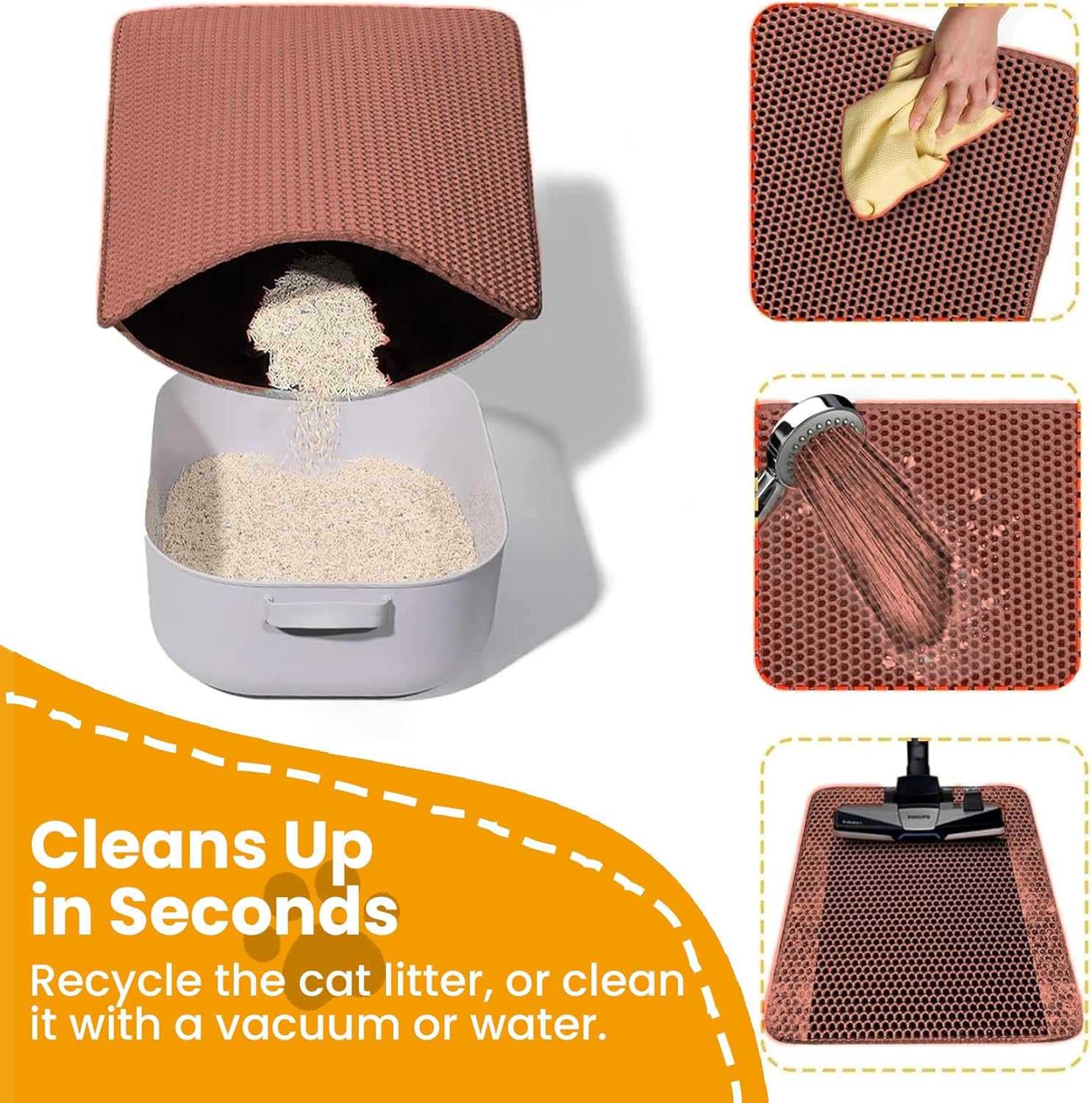 Petinstinct Cat Litter Mat, 24X18 Inches Large Honeycomb Double Layer Cat Litter Trapping Mat, Non Slip Waterproof Urine Proof Cat Litter Box Mat, Kitten Supplies and Essentials, Brown image number 3